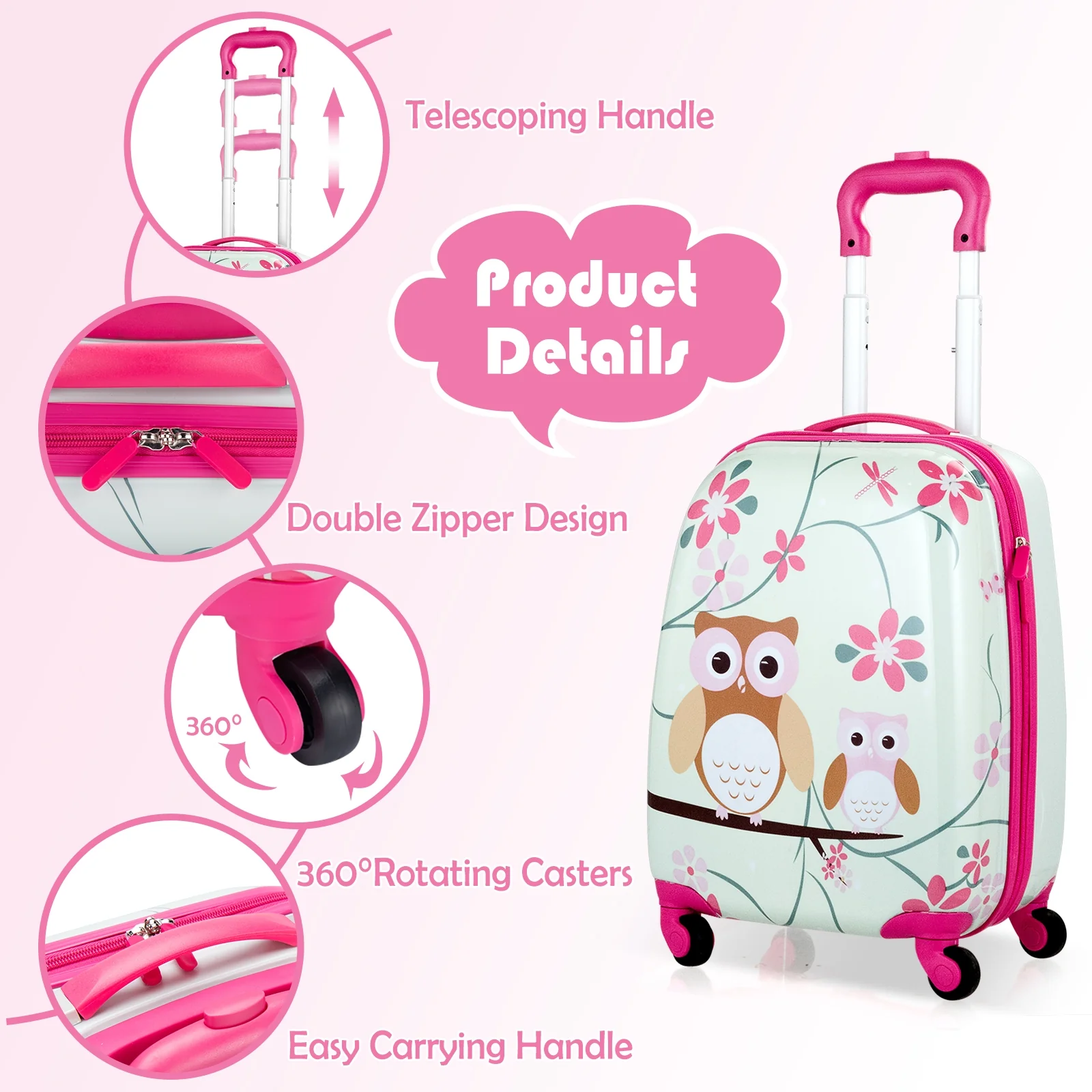 12 Inch, 16 Inch ABS Kids Suitcase Luggage Set, Green, Pink - Image 10