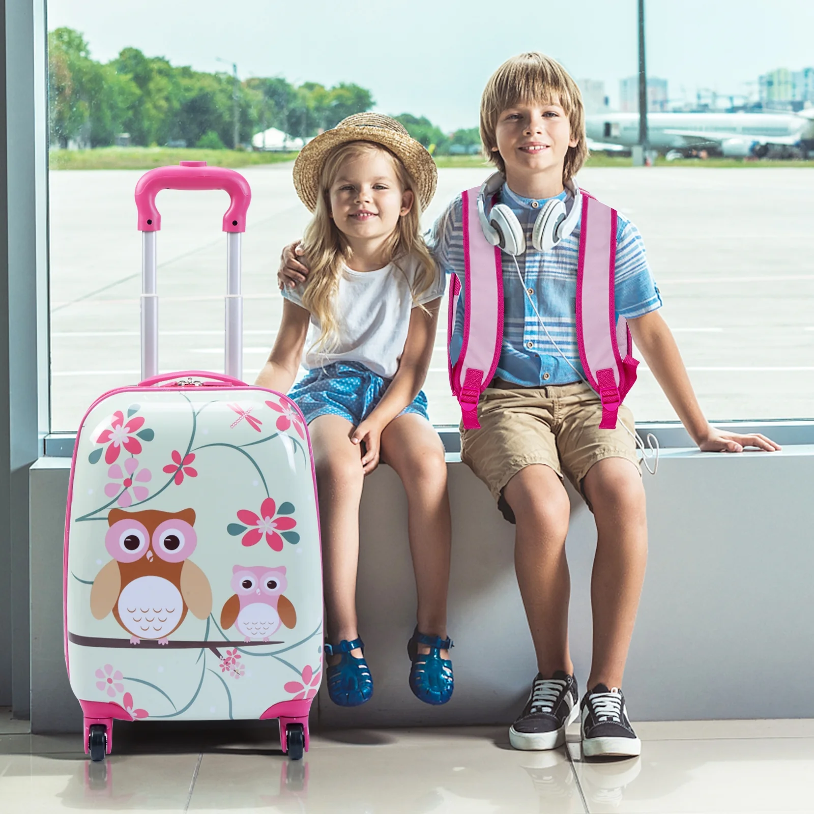 12 Inch, 16 Inch ABS Kids Suitcase Luggage Set, Green, Pink - Image 2