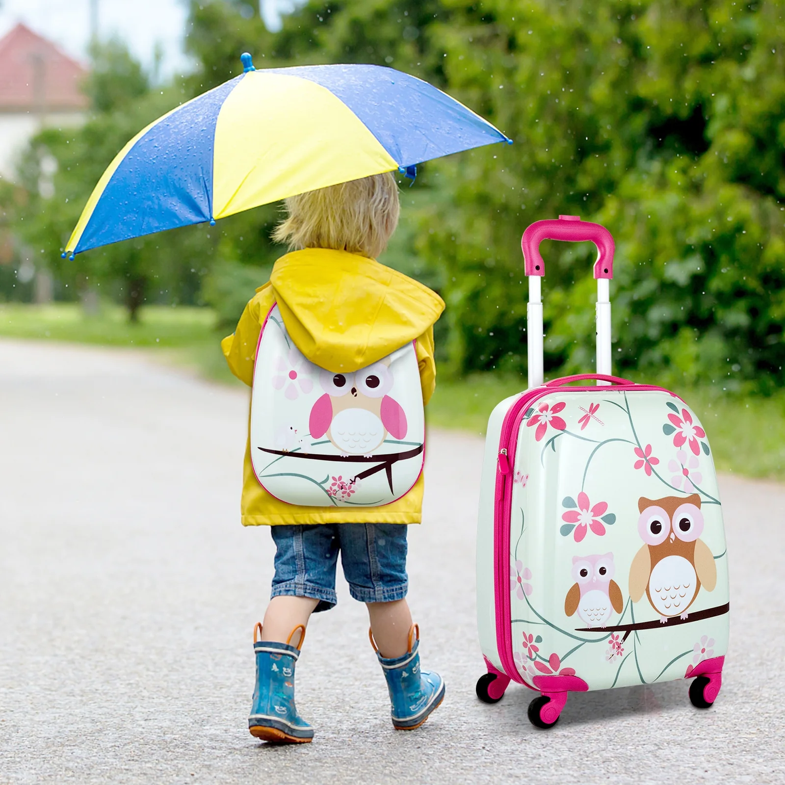 12 Inch, 16 Inch ABS Kids Suitcase Luggage Set, Green, Pink - Image 3