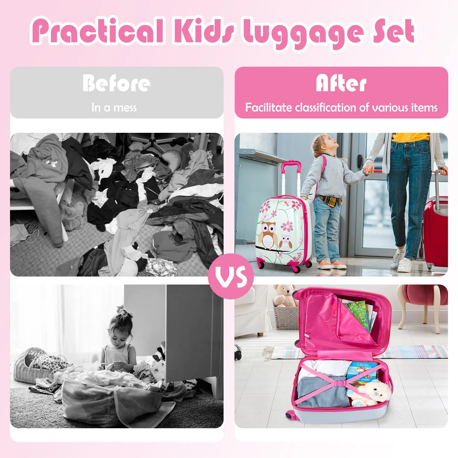 12 Inch, 16 Inch ABS Kids Suitcase Luggage Set, Green, Pink - Image 8