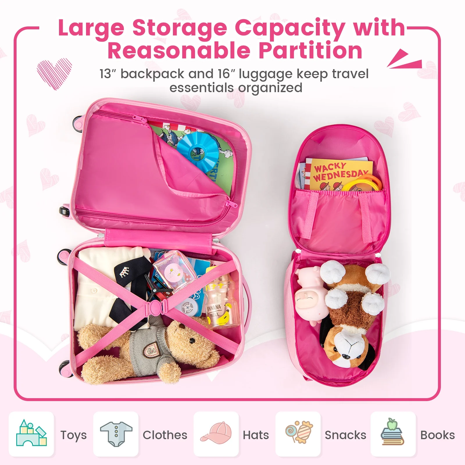 12 Inch, 16 Inch Kids Luggage Set, Backpack, Suitcase, Unicorn, Pink - Image 10