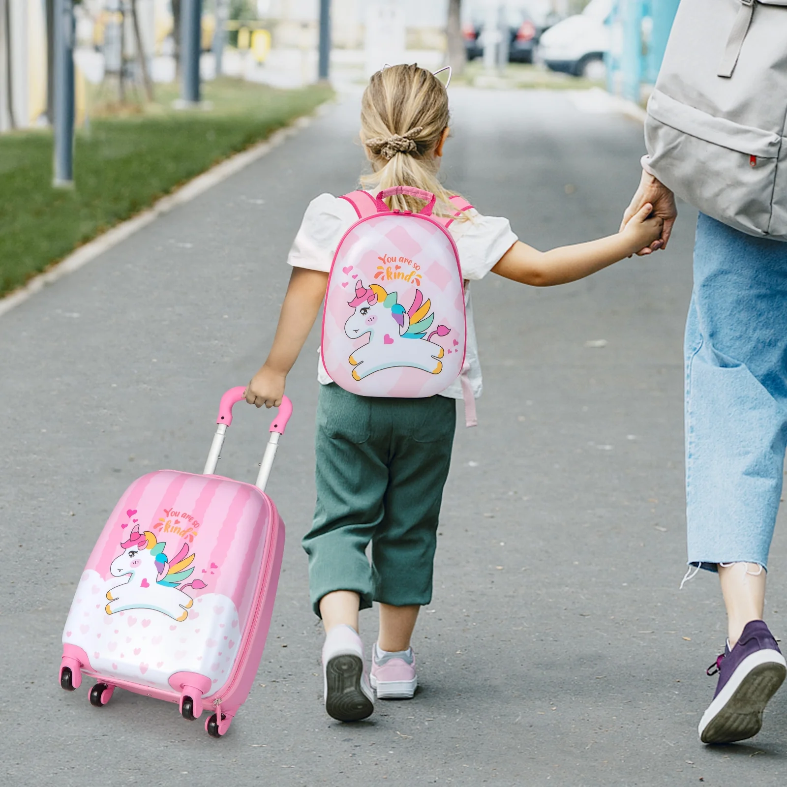 12 Inch, 16 Inch Kids Luggage Set, Backpack, Suitcase, Unicorn, Pink - Image 2