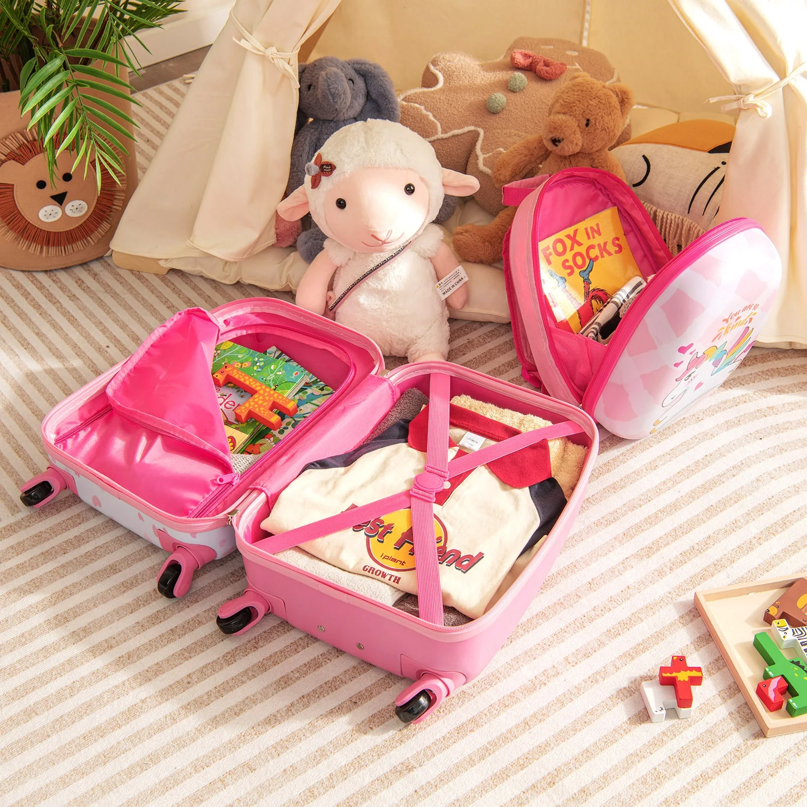 12 Inch, 16 Inch Kids Luggage Set, Backpack, Suitcase, Unicorn, Pink - Image 3