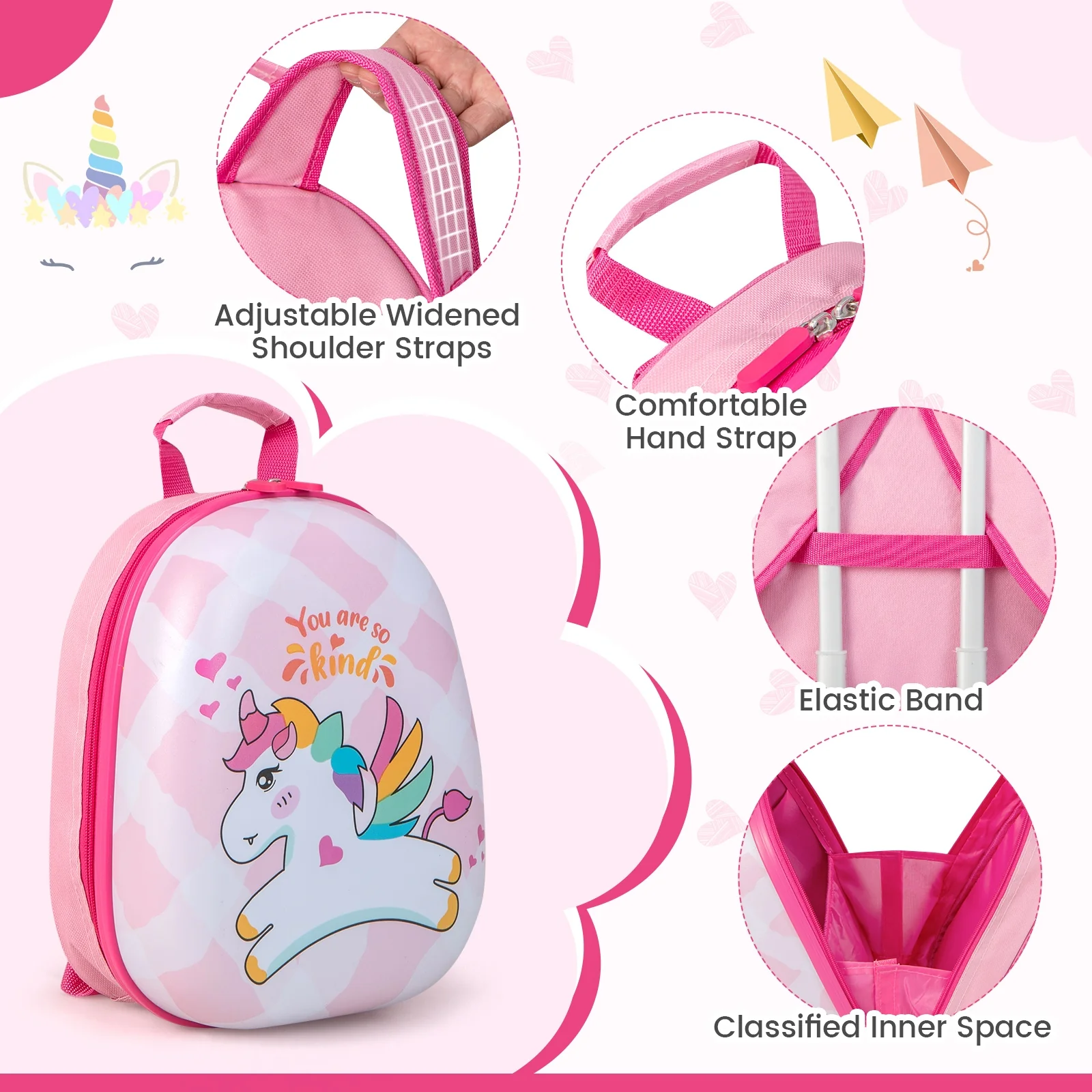 12 Inch, 16 Inch Kids Luggage Set, Backpack, Suitcase, Unicorn, Pink - Image 9