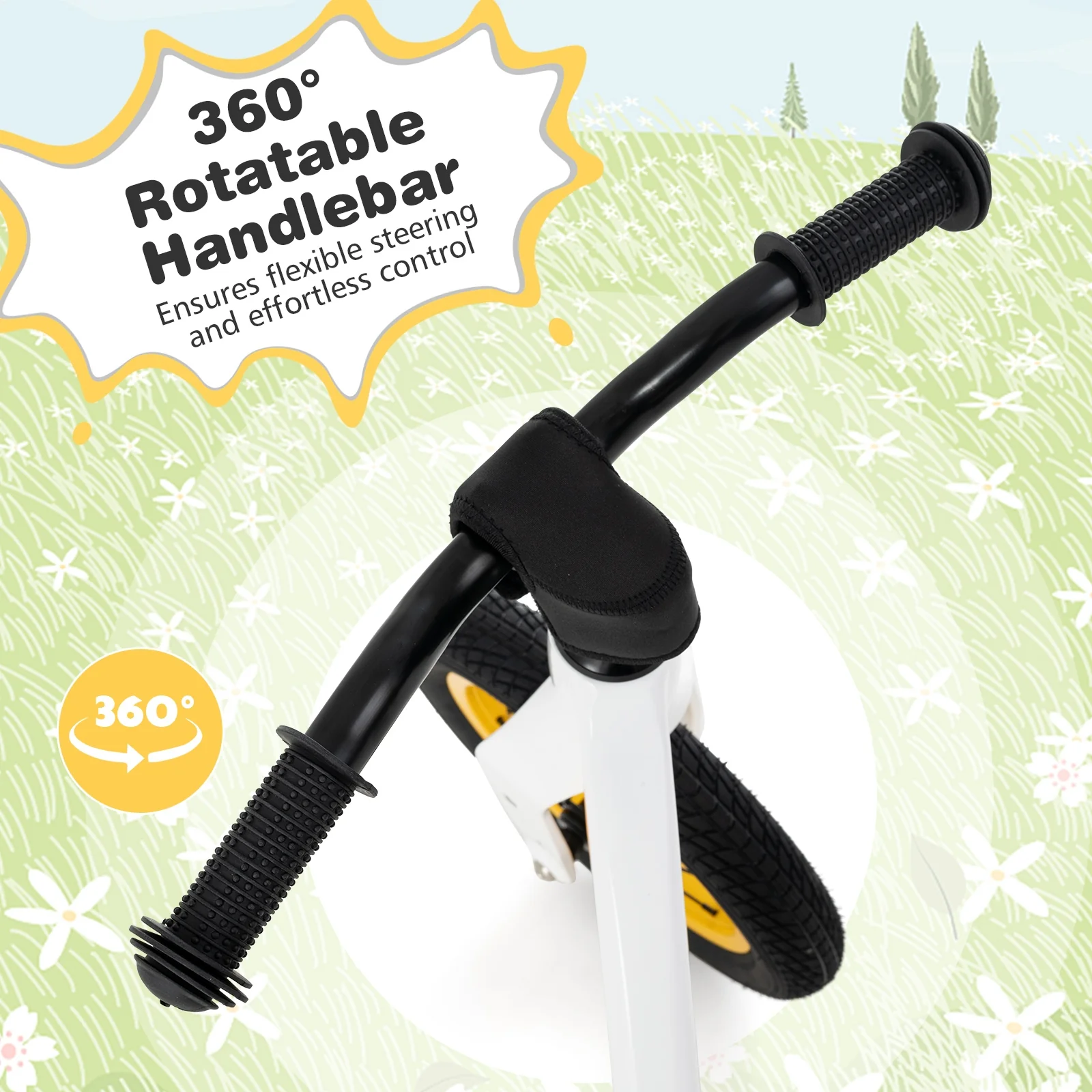 12-Inch Balance Bike, Adjustable Seat, Rotatable Handlebar, White - Image 10