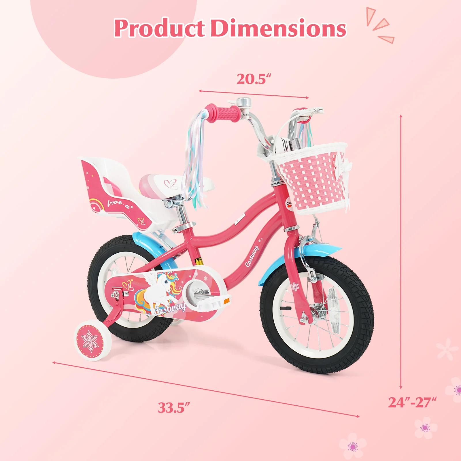 12 Inch Girls Bike For 3-8 Years Old, Pink - Image 4