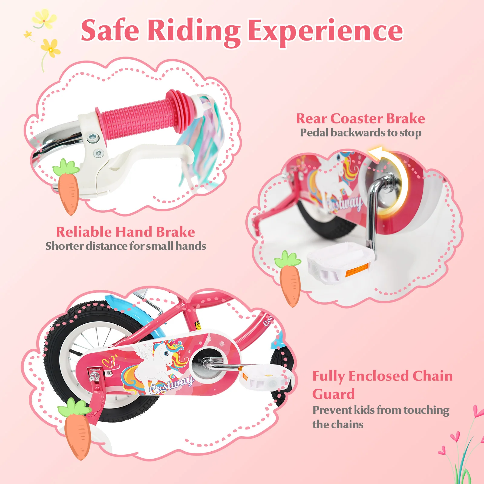 12 Inch Girls Bike For 3-8 Years Old, Pink - Image 6