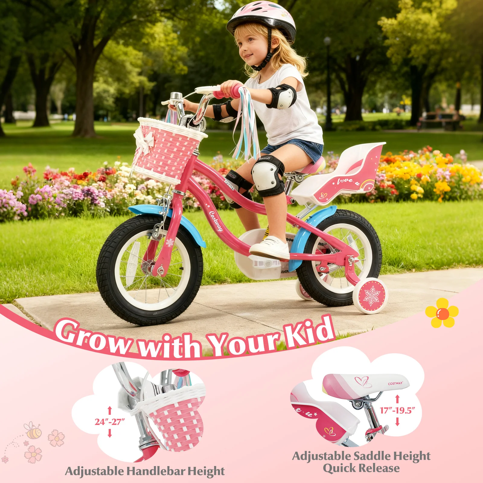 12 Inch Girls Bike For 3-8 Years Old, Pink - Image 7