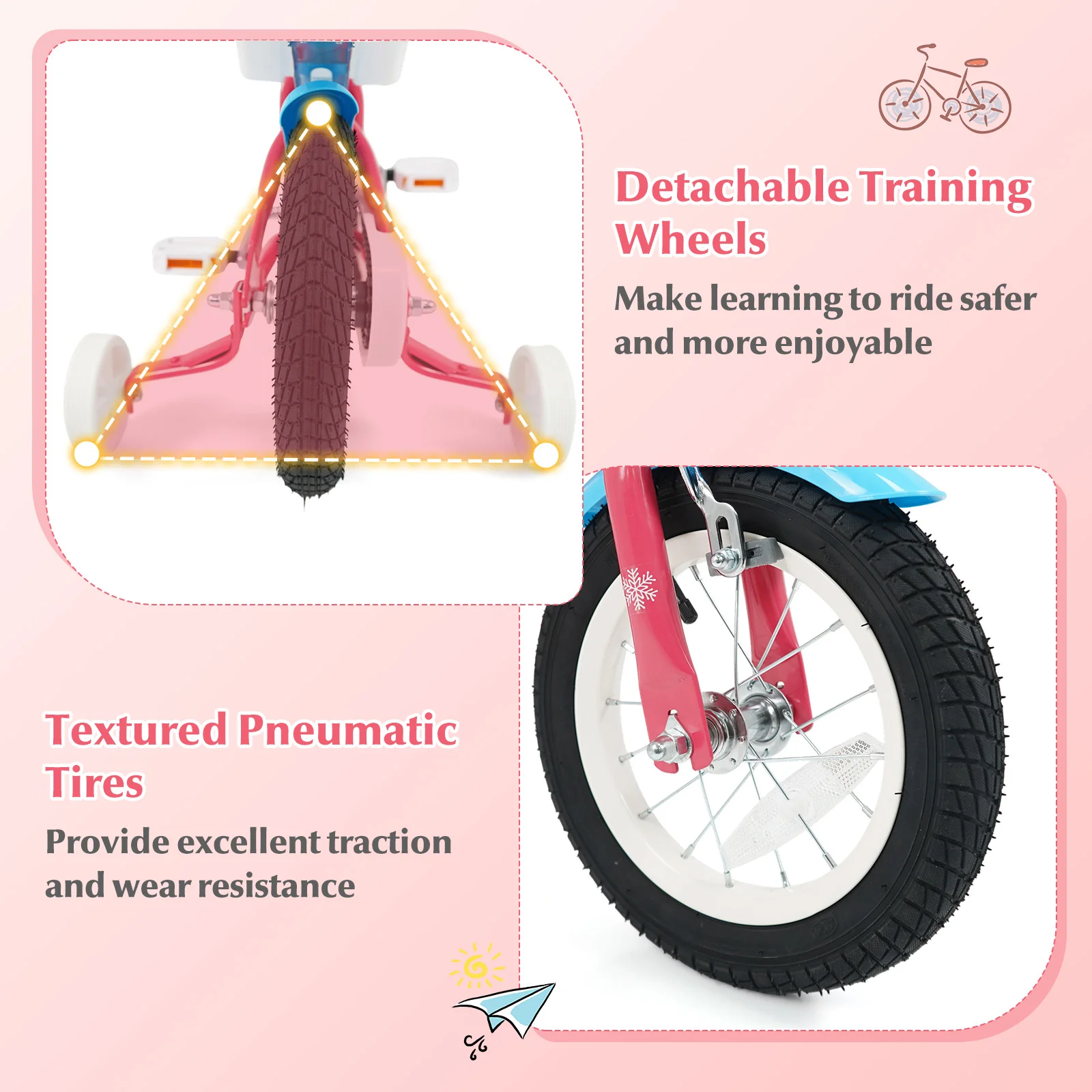 12 Inch Girls Bike For 3-8 Years Old, Pink - Image 8