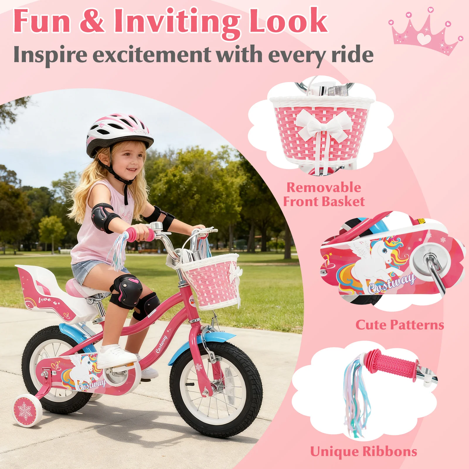12 Inch Girls Bike For 3-8 Years Old, Pink - Image 9
