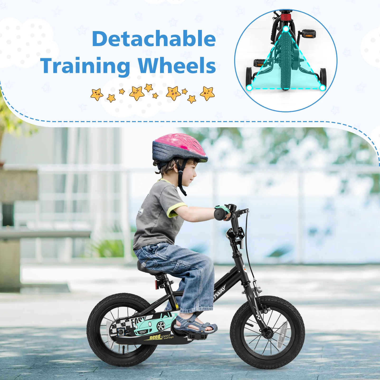 12 Inch Kids Bike, Adjustable For 3-4 Years, Low-Step Frame, Black - Image 9