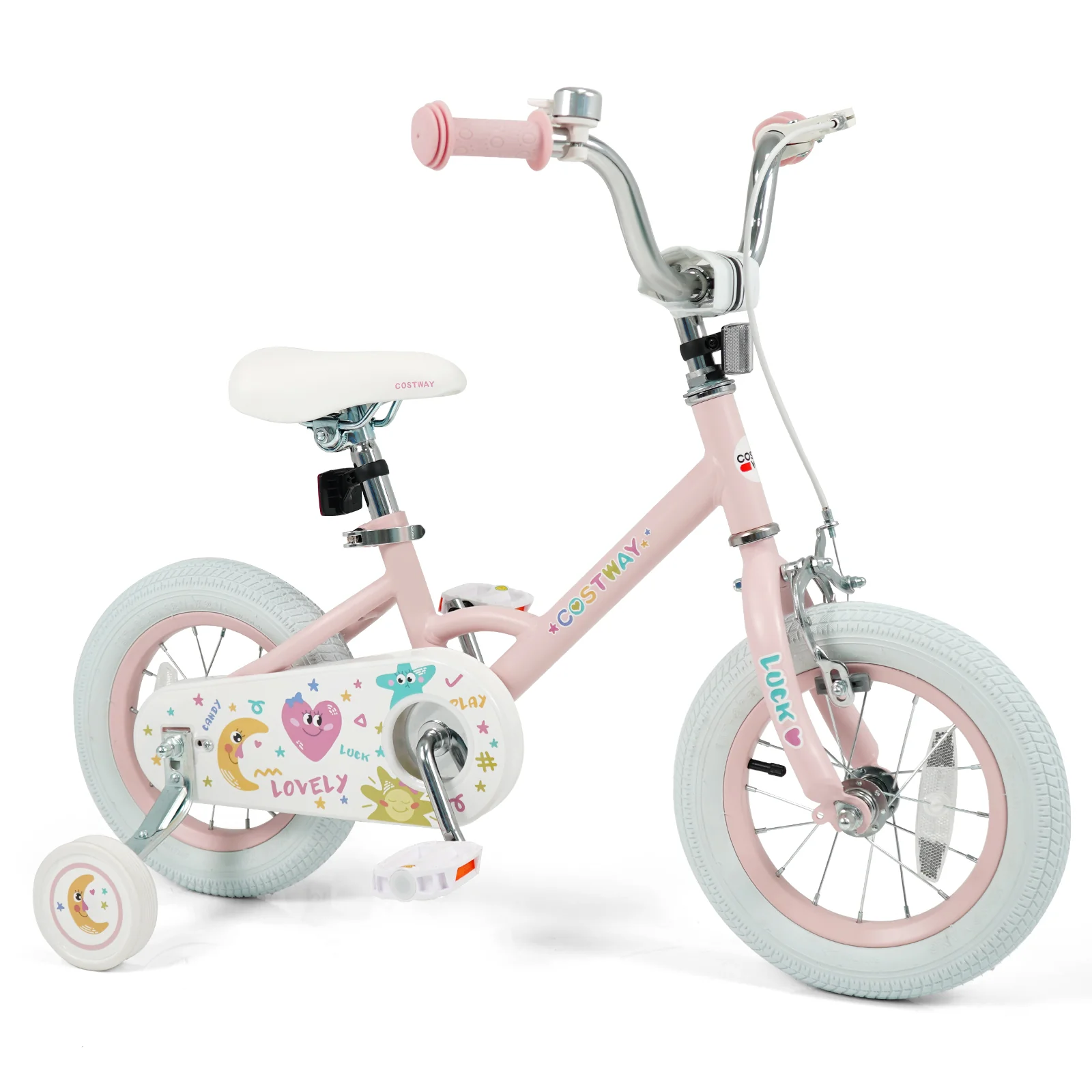 12 Inch Kids Bike Adjustable for 3-8 Years Old Children Pink - Stars & Moon, Pink