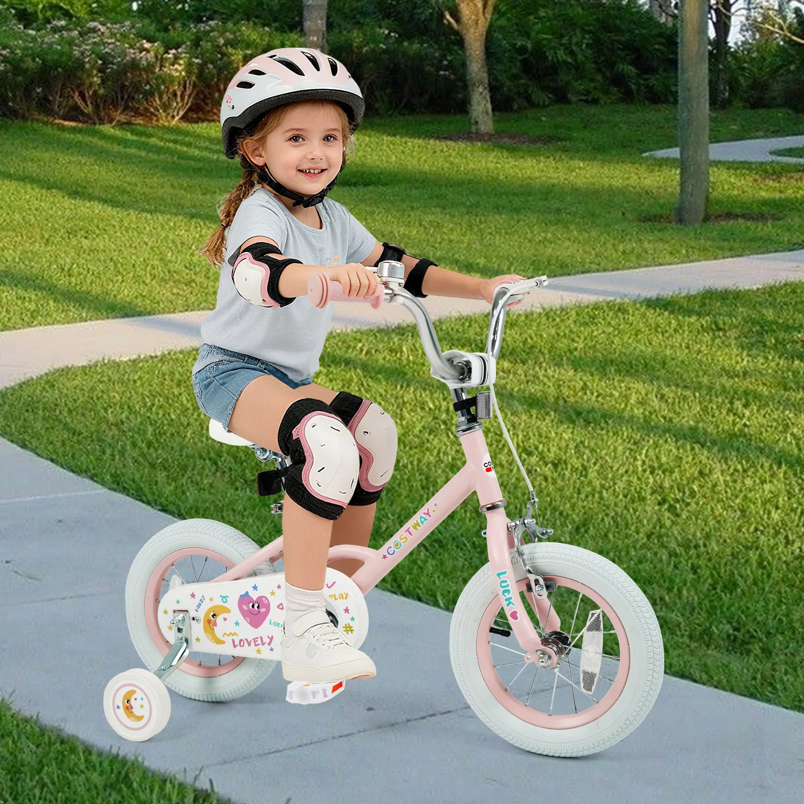 12 Inch Kids Bike Adjustable for 3-8 Years Old Children Pink - Stars & Moon, Pink - Image 2
