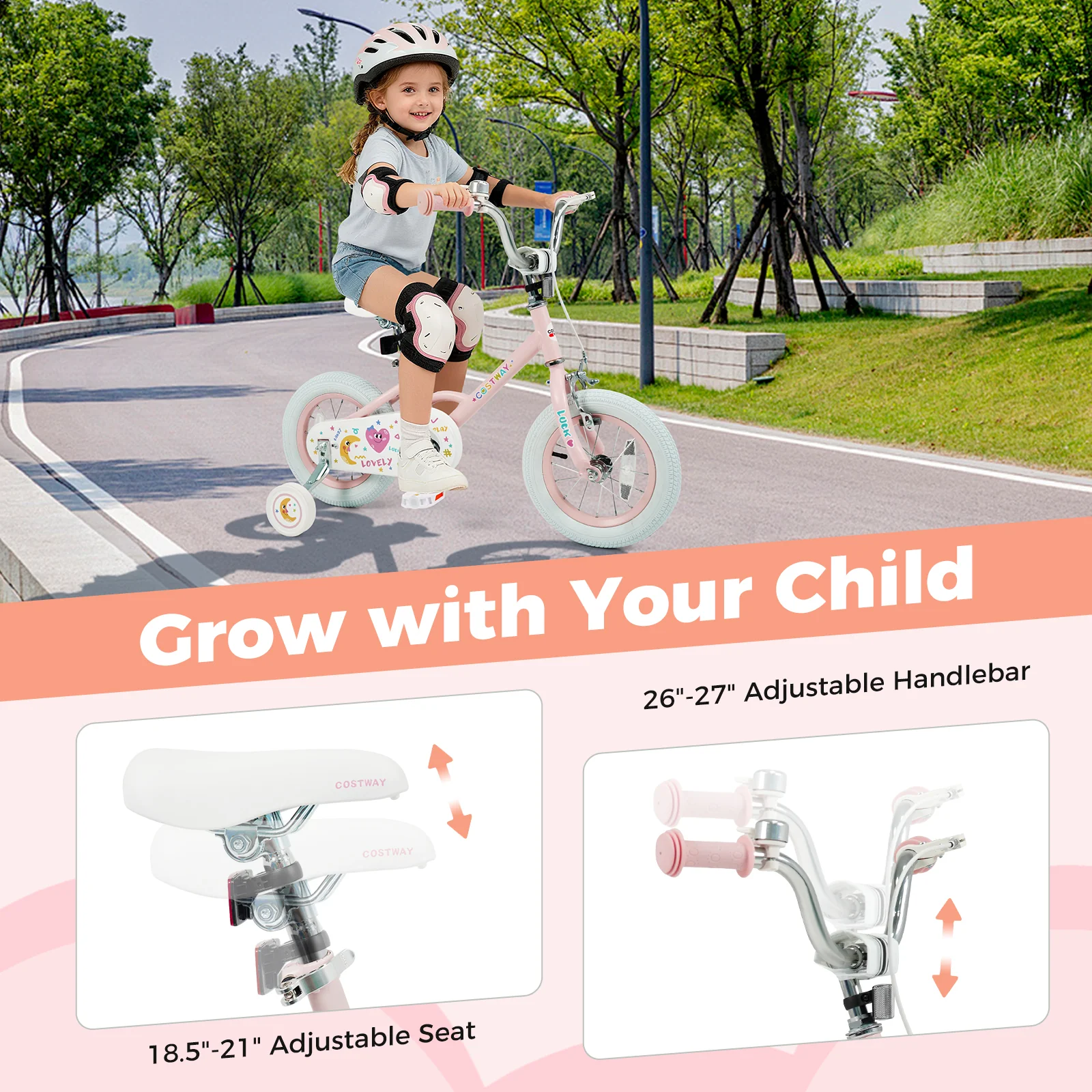 12 Inch Kids Bike Adjustable for 3-8 Years Old Children Pink - Stars & Moon, Pink - Image 8