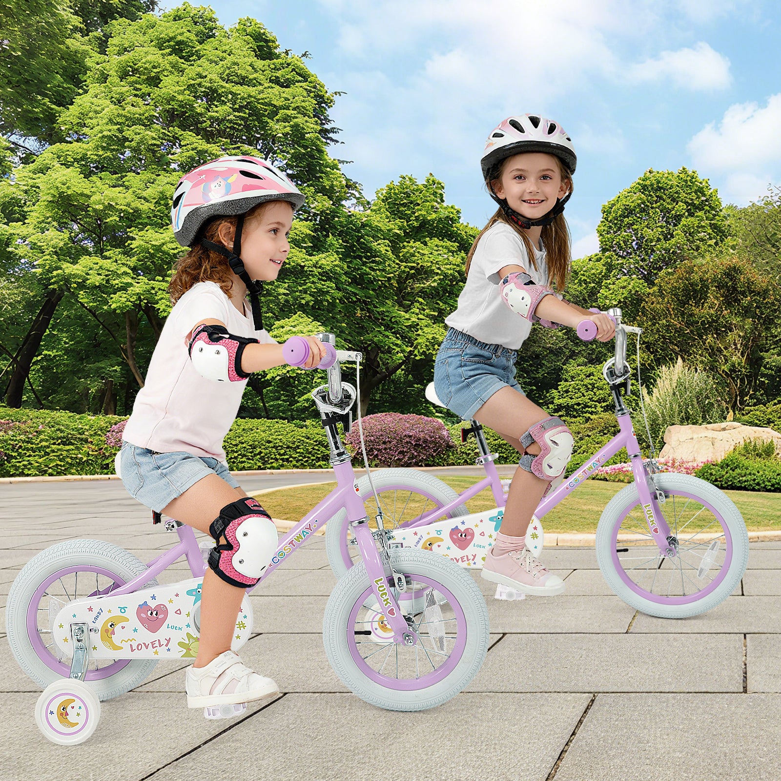 12 Inch Kids Bike Adjustable for 3-8 Years Old Children Purple - Stars & Moon, Purple - Image 2