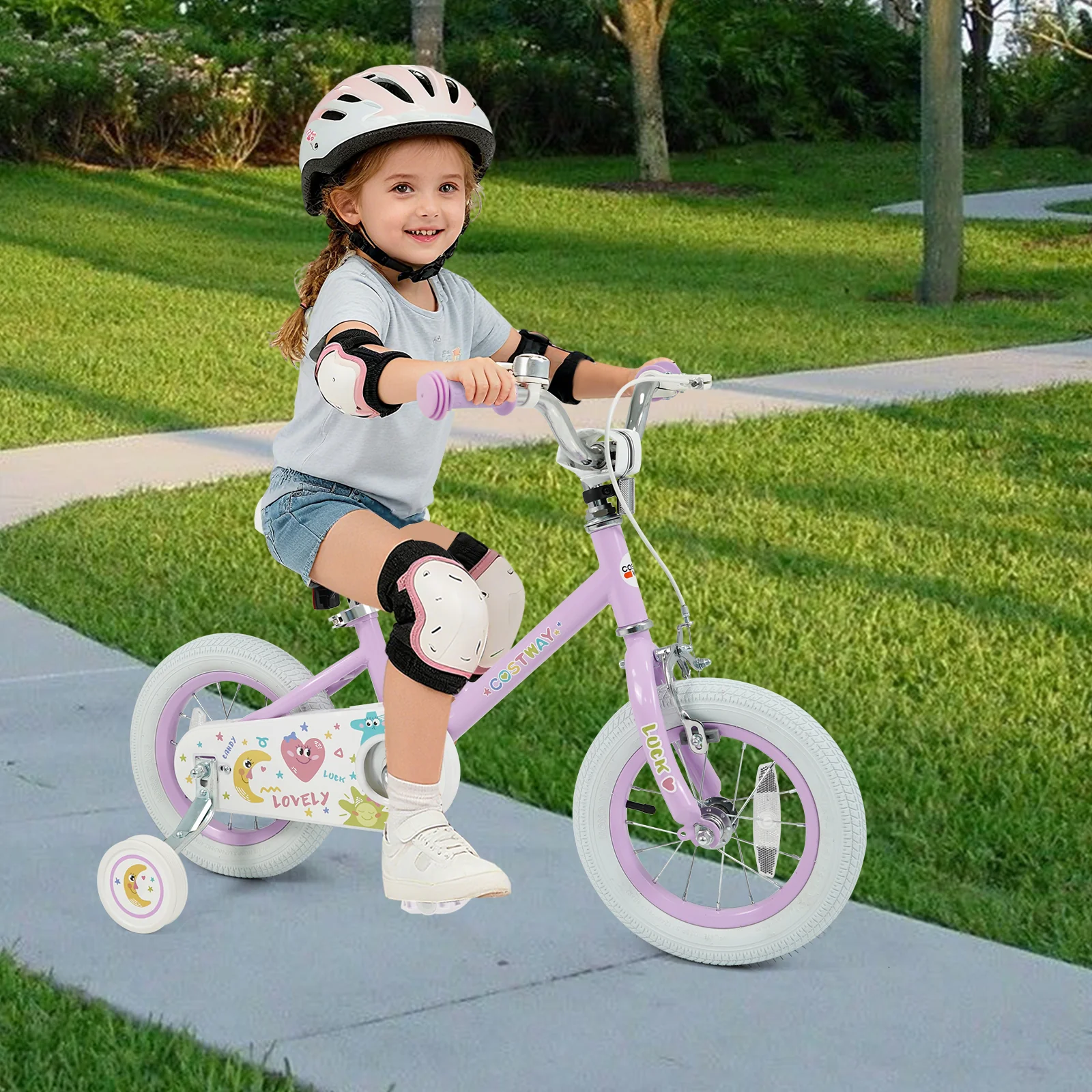 12 Inch Kids Bike Adjustable for 3-8 Years Old Children Purple - Stars & Moon, Purple - Image 3