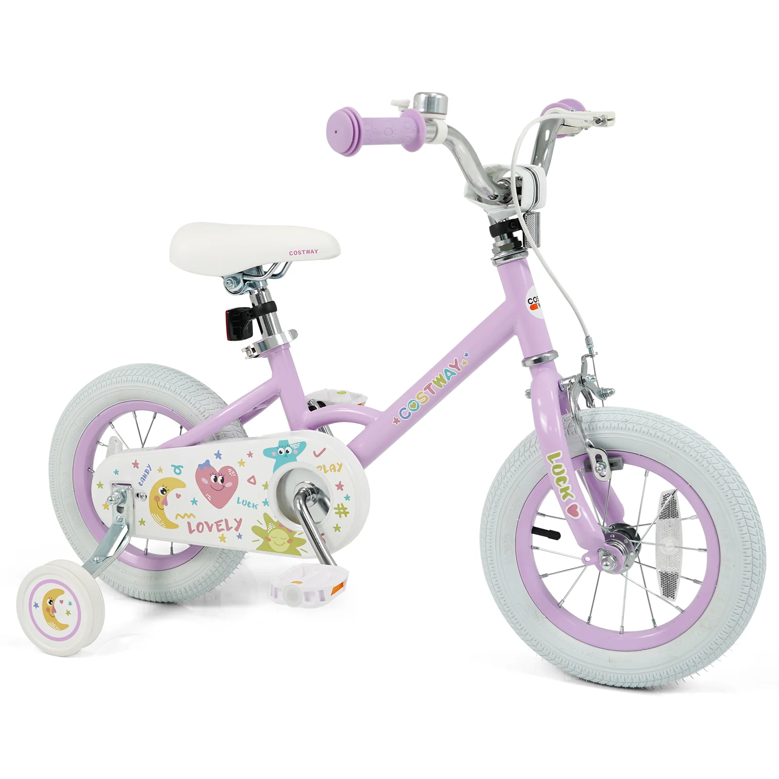 12 Inch Kids Bike Adjustable for 3-8 Years Old Children Purple - Stars & Moon, Purple - Image 4