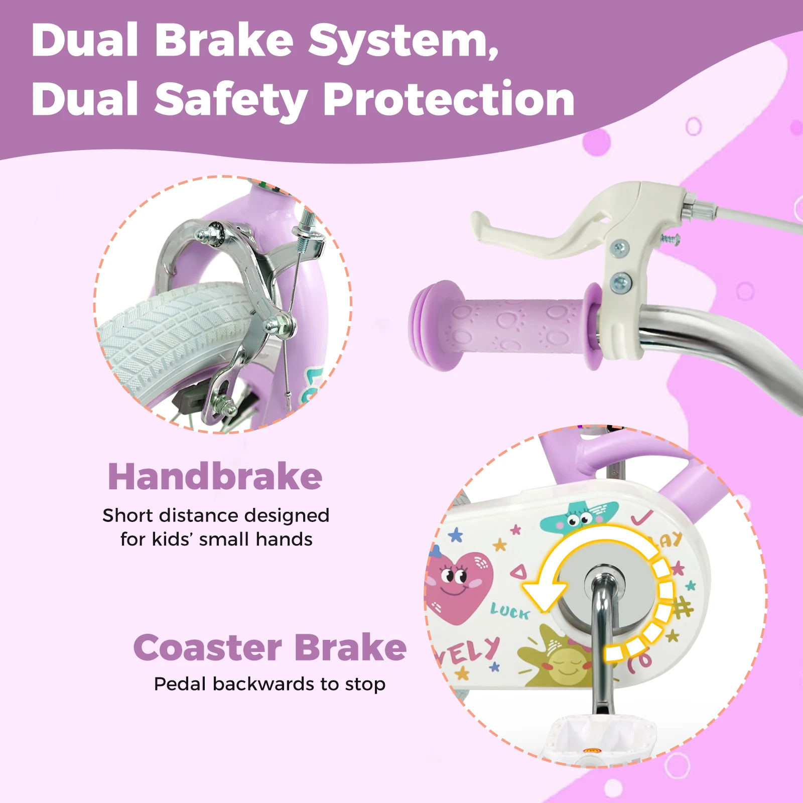 12 Inch Kids Bike Adjustable for 3-8 Years Old Children Purple - Stars & Moon, Purple - Image 7