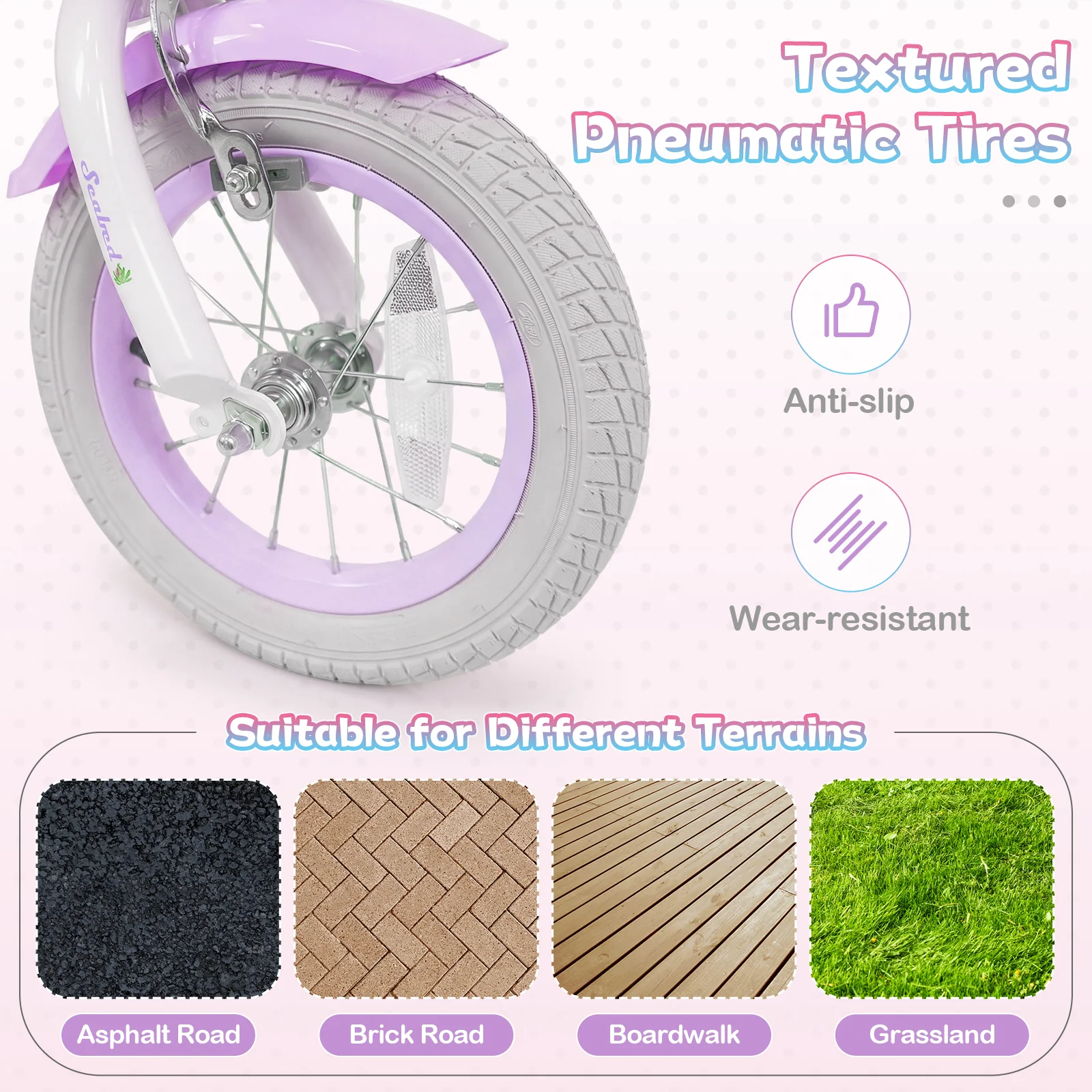12 Inch Kids Bike, Adjustable, Princess Sea Theme, Purple - Image 8