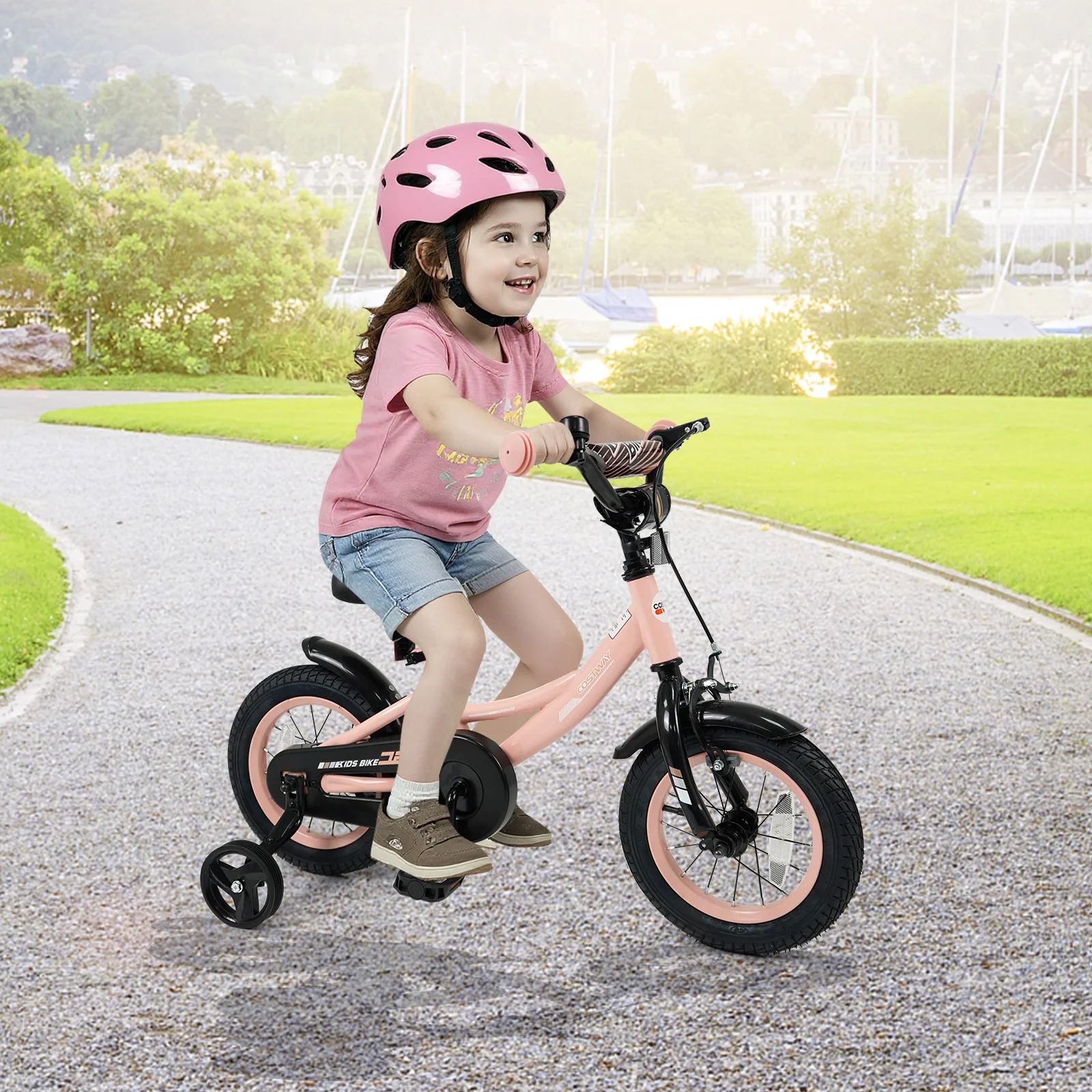 12 Inch Kids Bike, Adjustable, Removable Training Wheels, 3-8 Years, Pink - Image 2