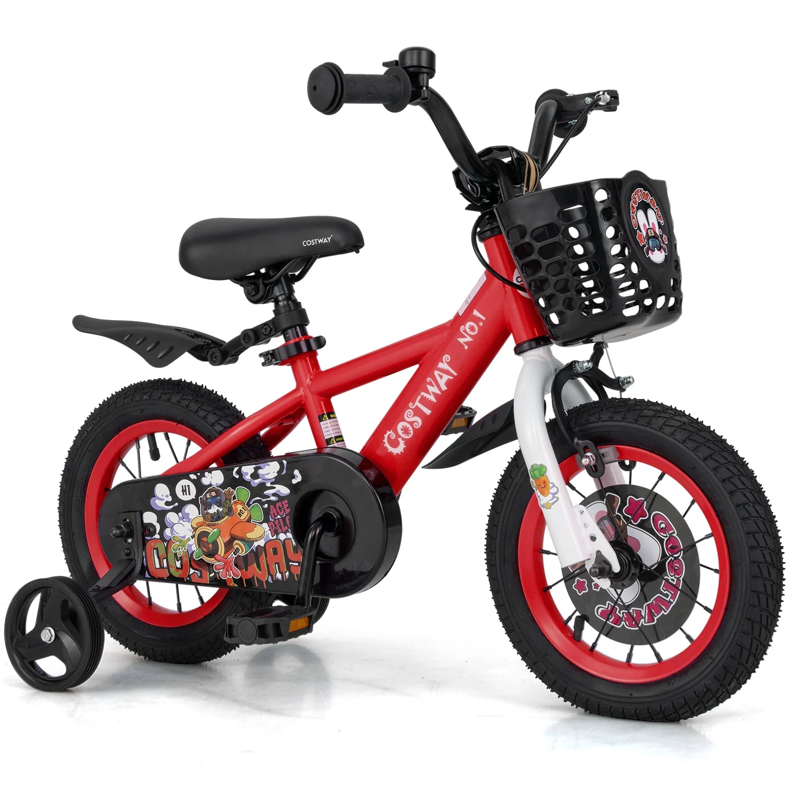 12 Inch Kids Bike, Adjustable, Storage Basket, Double Brake, 3-4 Years Old, Red