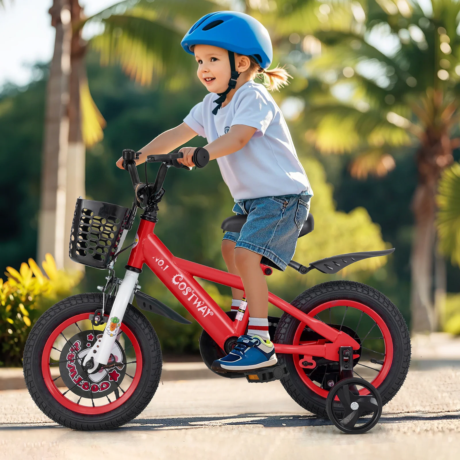 12 Inch Kids Bike, Adjustable, Storage Basket, Double Brake, 3-4 Years Old, Red - Image 2