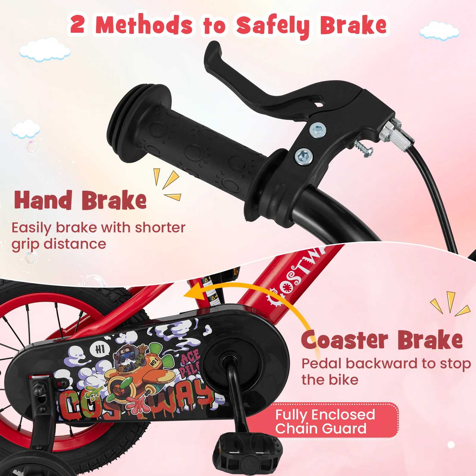 12 Inch Kids Bike, Adjustable, Storage Basket, Double Brake, 3-4 Years Old, Red - Image 6