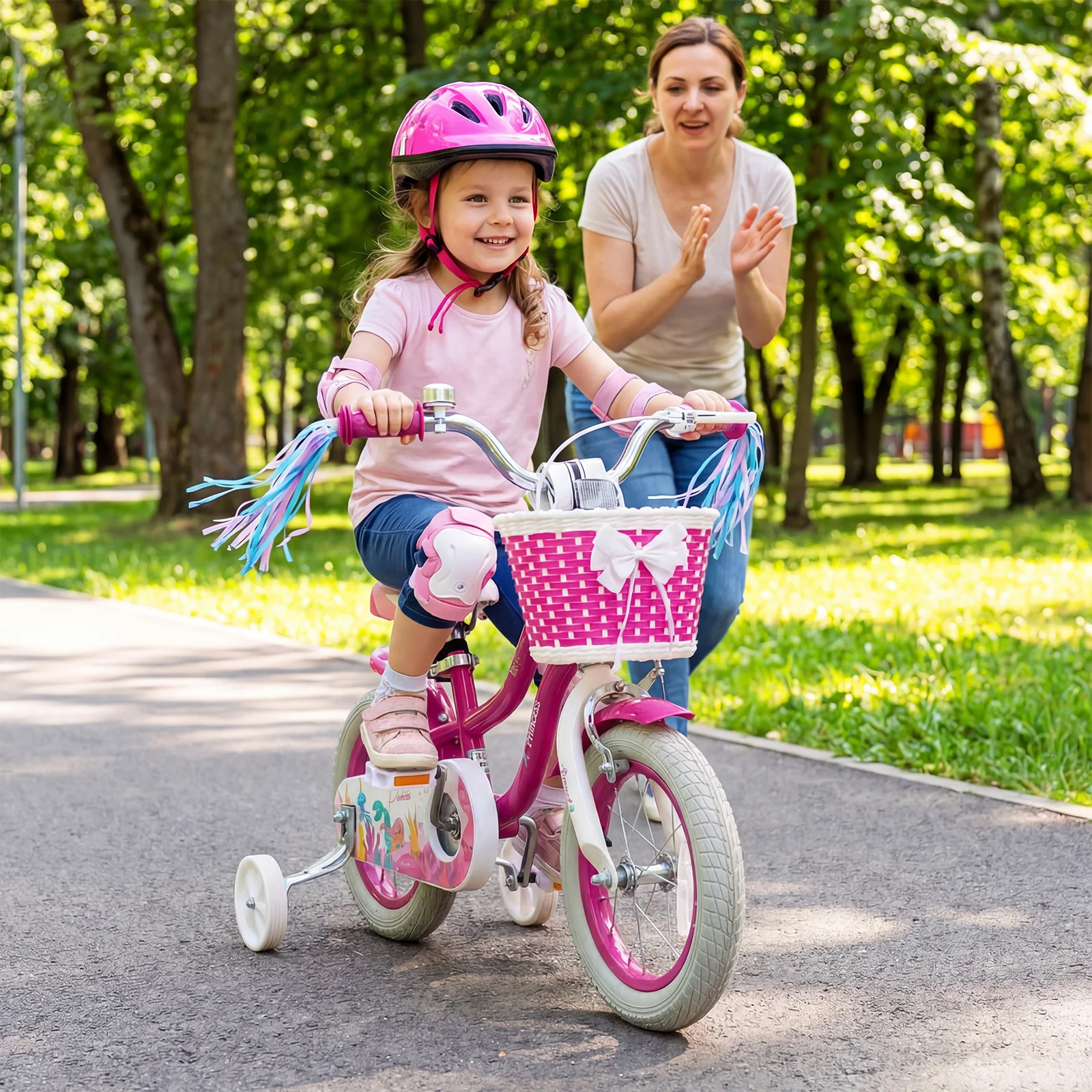 12-Inch Kids Bike, Adjustable, With Basket, Streamers, Rose Red - Image 2