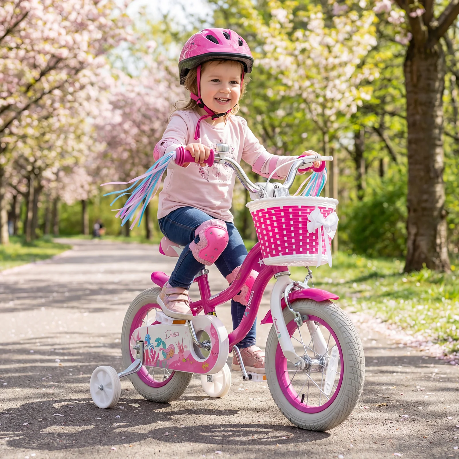 12-Inch Kids Bike, Adjustable, With Basket, Streamers, Rose Red - Image 3