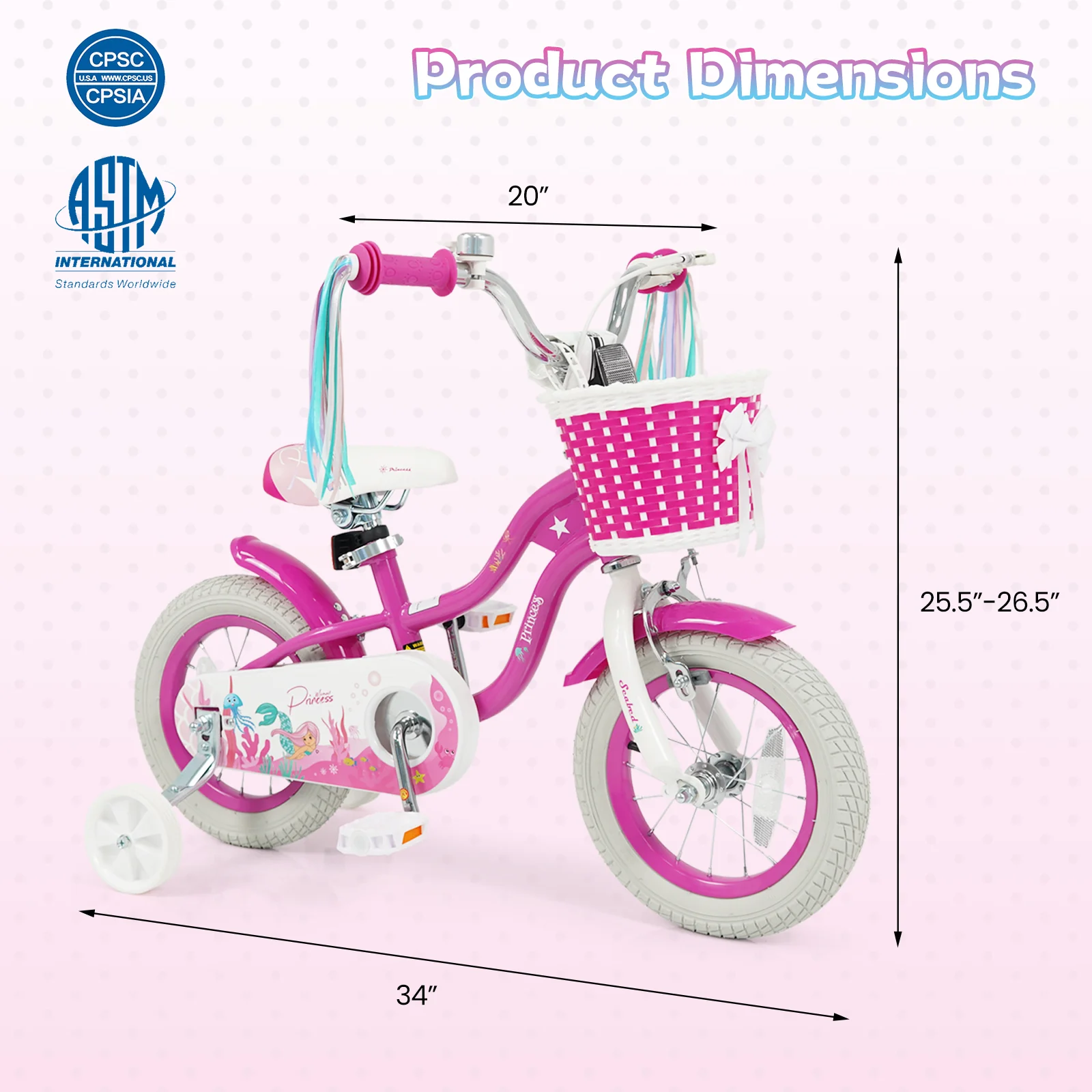 12-Inch Kids Bike, Adjustable, With Basket, Streamers, Rose Red - Image 4