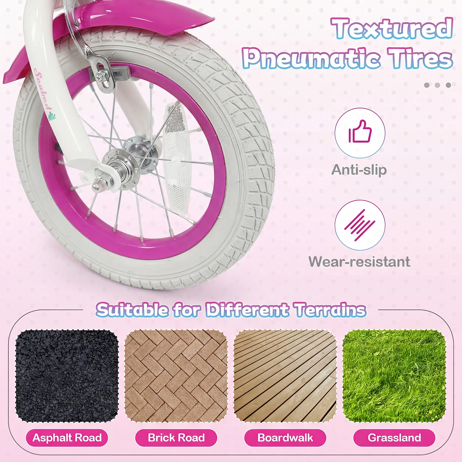 12-Inch Kids Bike, Adjustable, With Basket, Streamers, Rose Red - Image 5