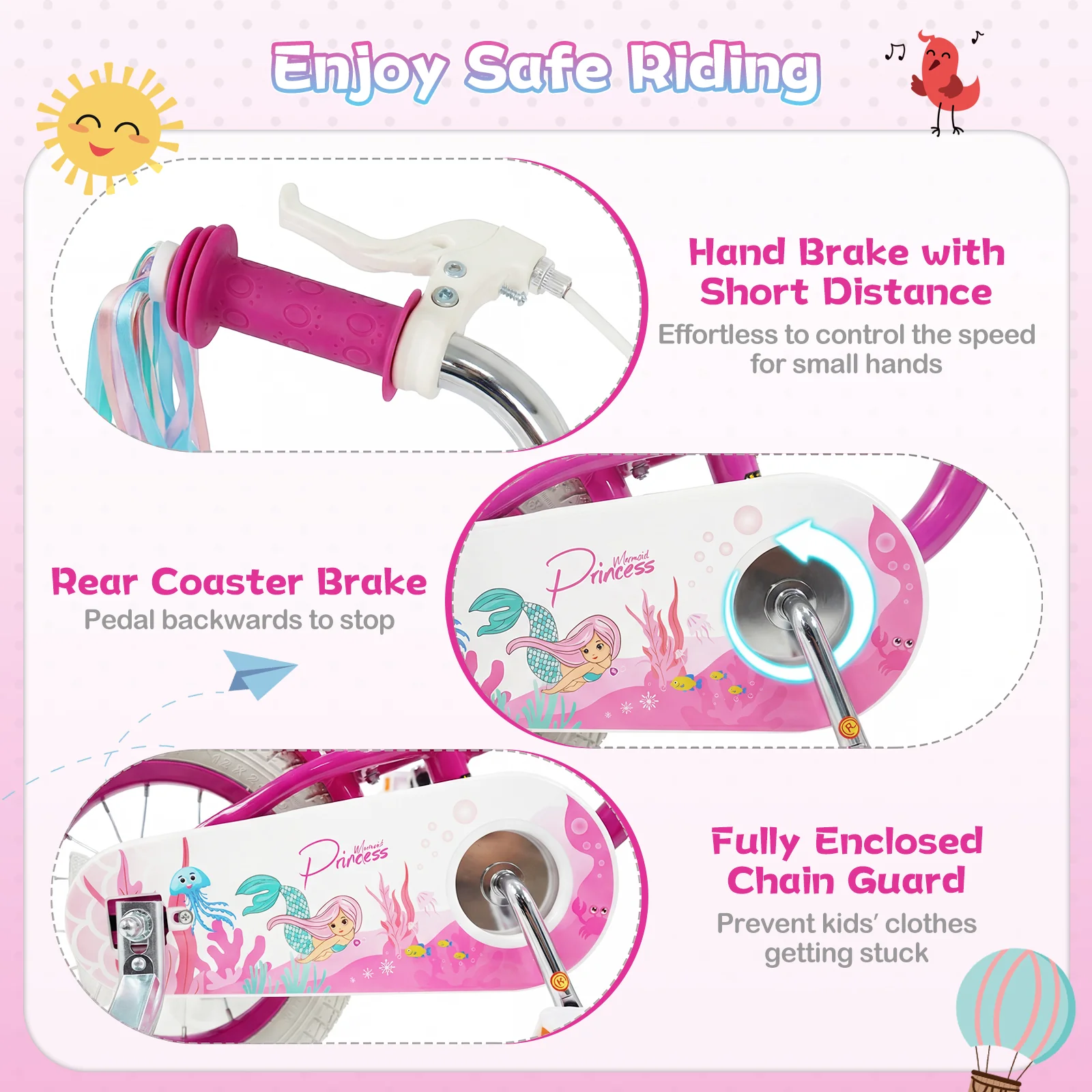 12-Inch Kids Bike, Adjustable, With Basket, Streamers, Rose Red - Image 6