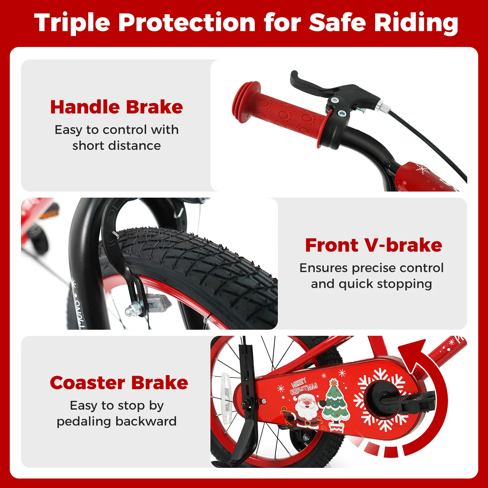 12 Inch Kids Bike Adjustable with Christmas Music & Flag for Aged 3-5 Years Old, Red - Image 6