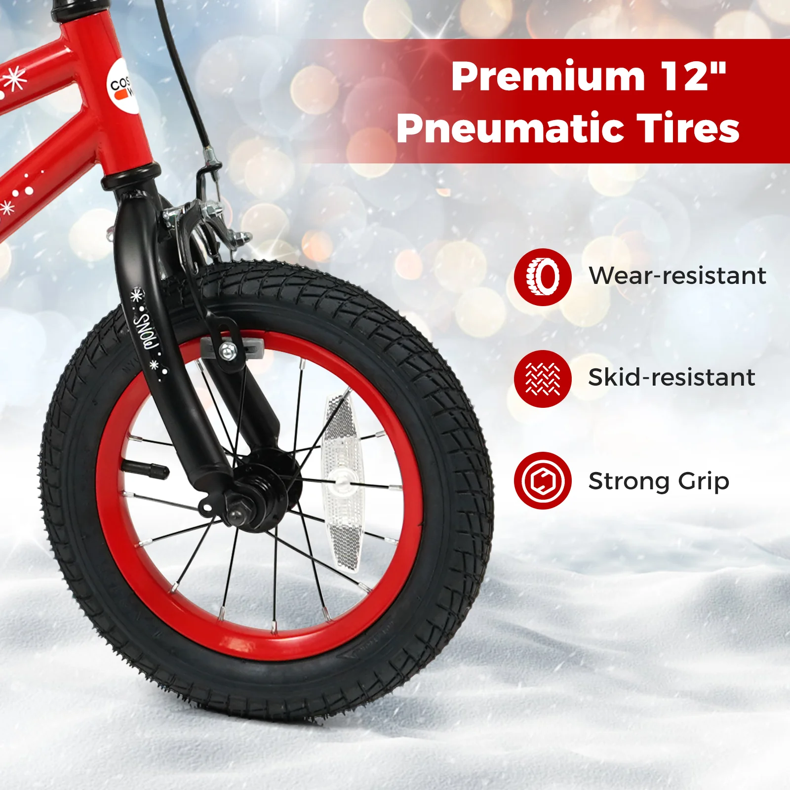 12 Inch Kids Bike Adjustable with Christmas Music & Flag for Aged 3-5 Years Old, Red - Image 7