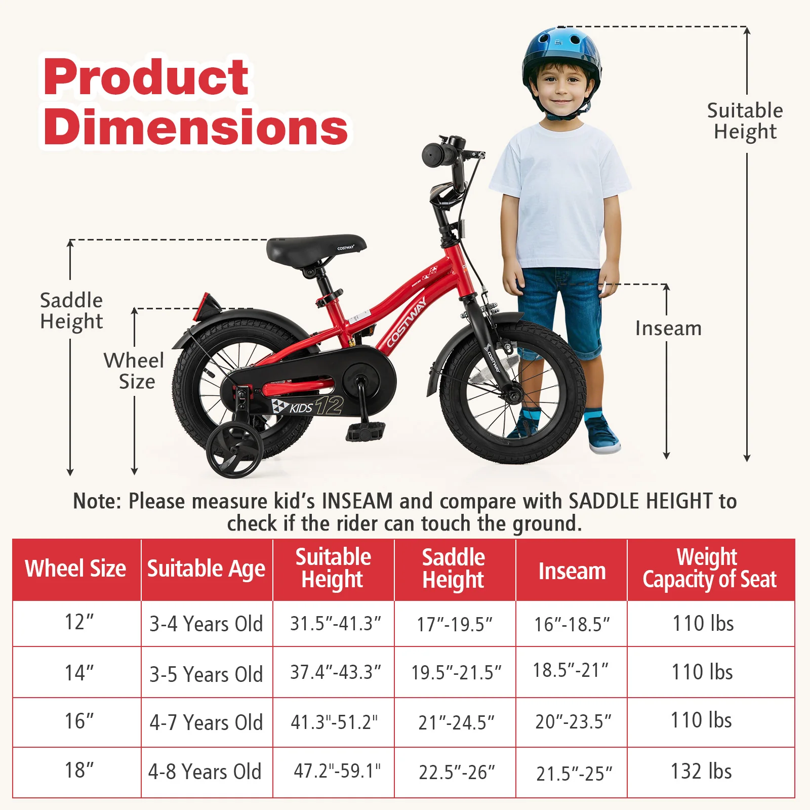 12 Inch Kids Bike, Adjustable, With Reflectors And Bell, For 3-4 Years Old, Red - Image 5