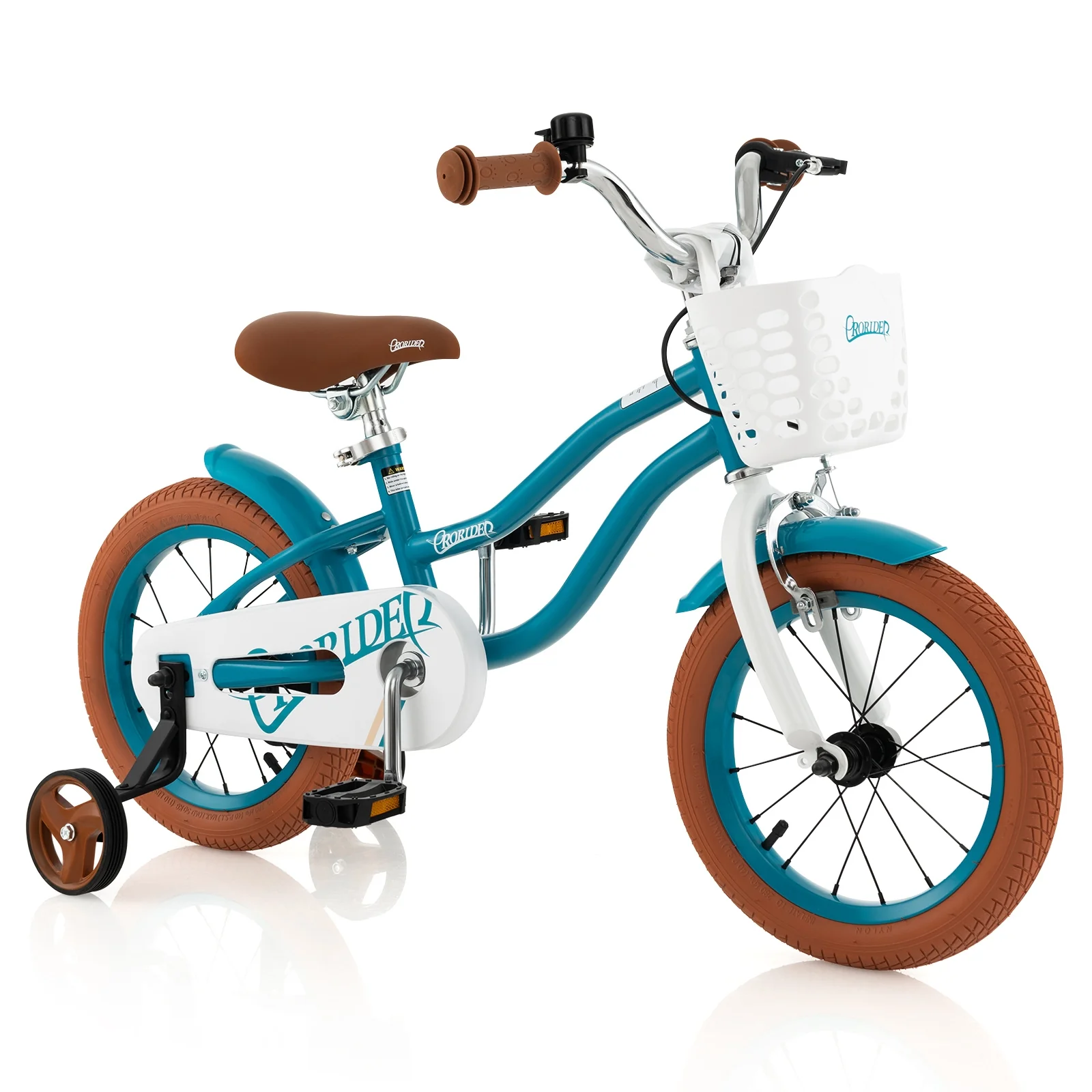12 Inch Kids Bike, Adjustable With Removable Basket, Turquoise