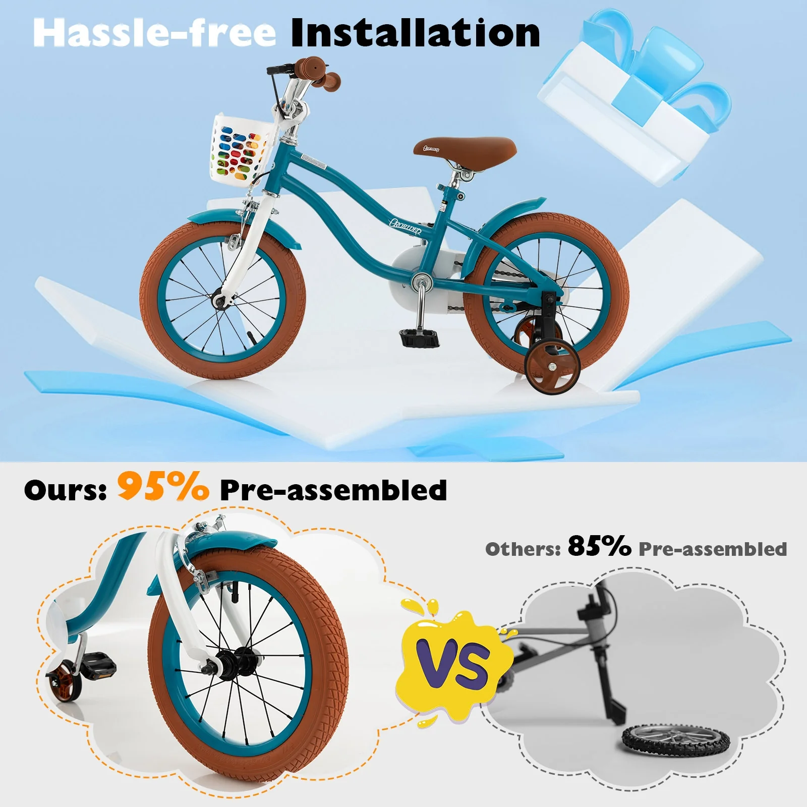 12 Inch Kids Bike, Adjustable With Removable Basket, Turquoise - Image 10