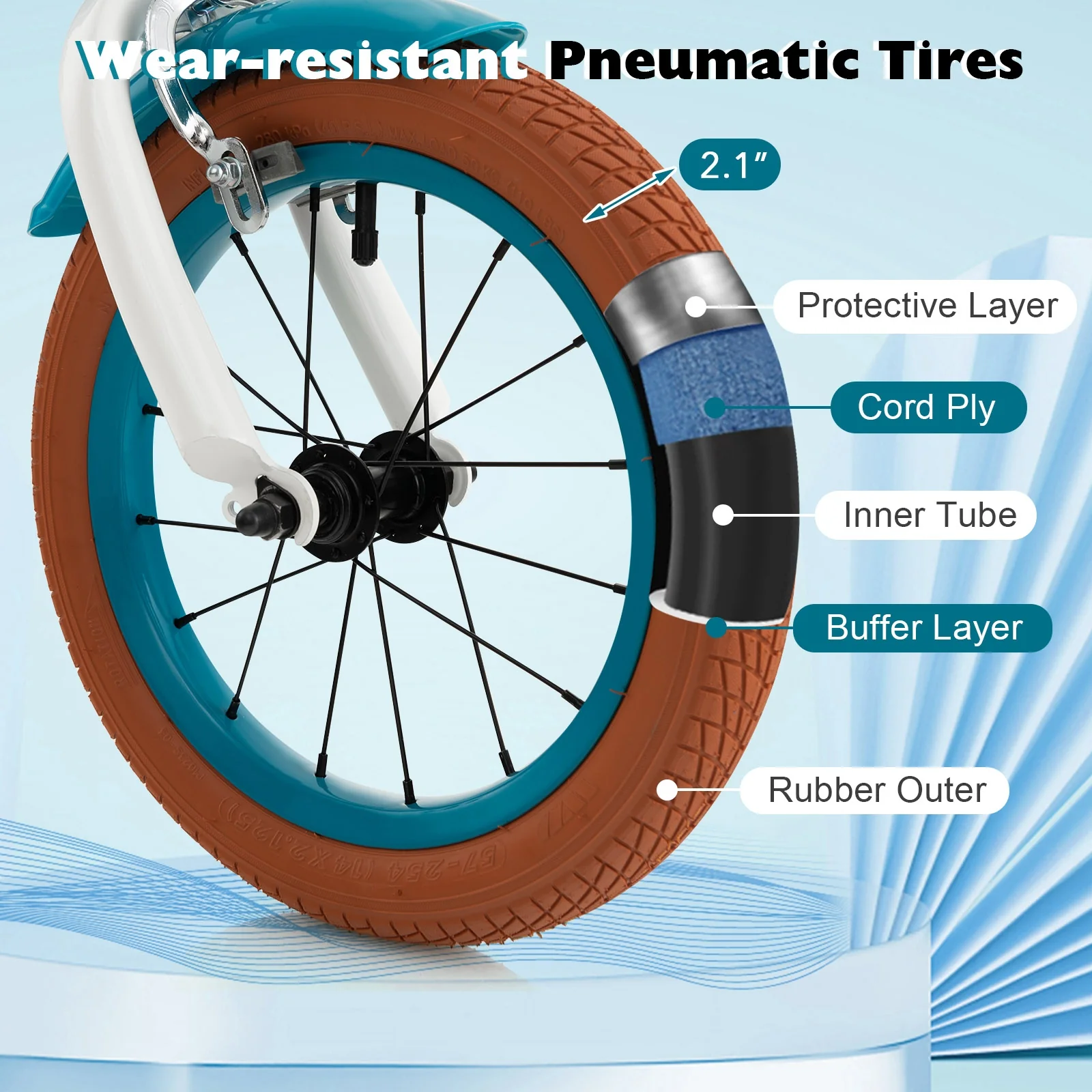 12 Inch Kids Bike, Adjustable With Removable Basket, Turquoise - Image 7