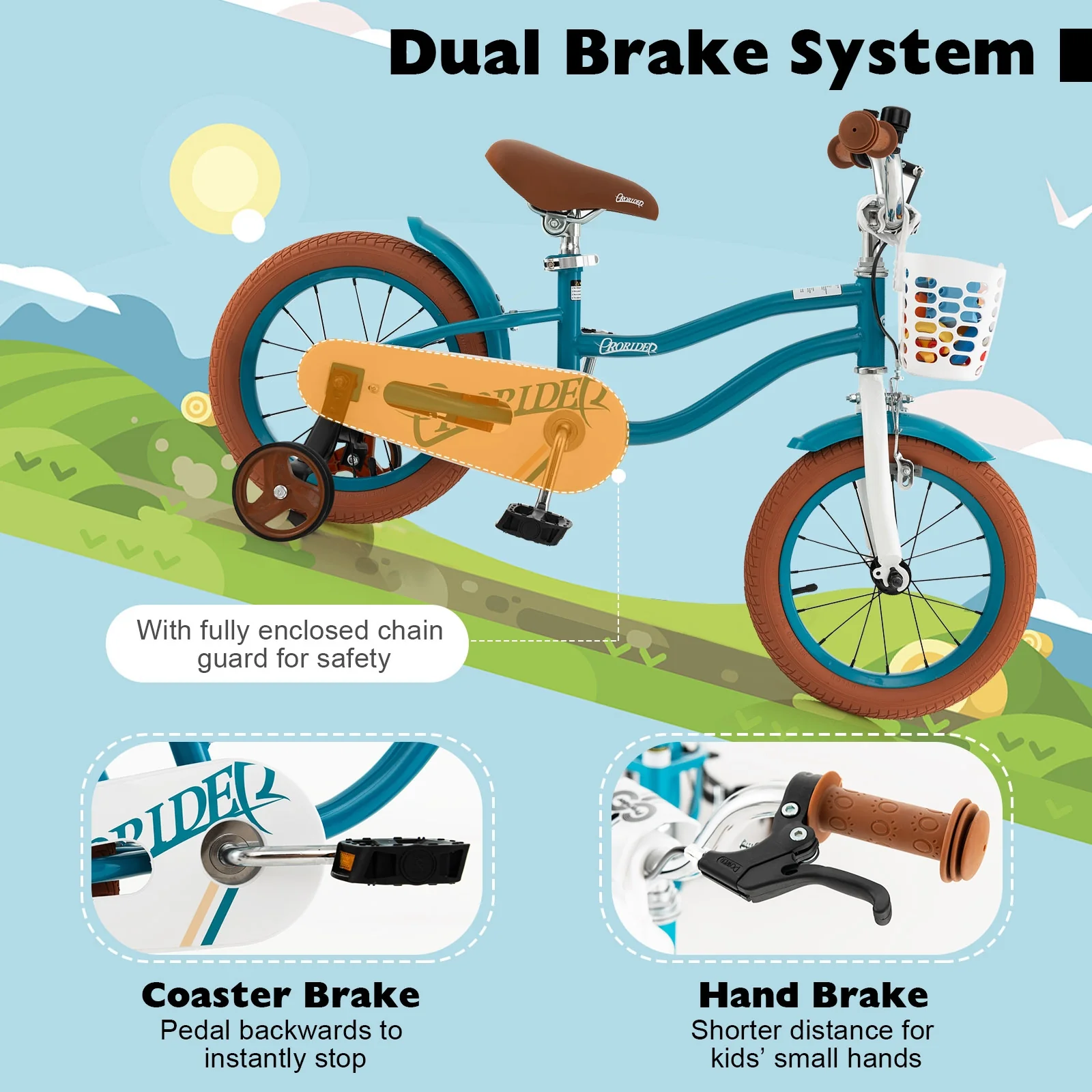 12 Inch Kids Bike, Adjustable With Removable Basket, Turquoise - Image 8