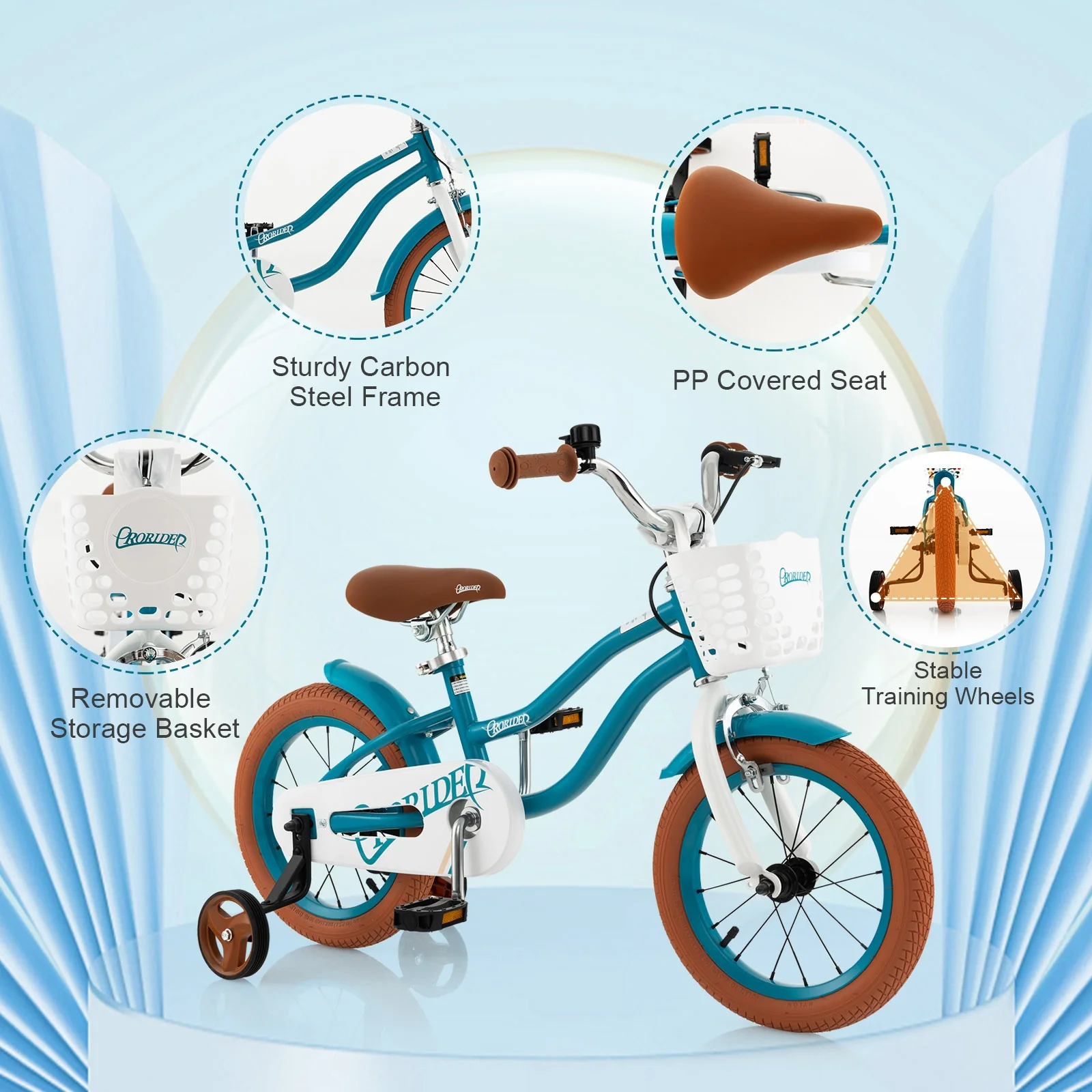 12 Inch Kids Bike, Adjustable With Removable Basket, Turquoise - Image 9