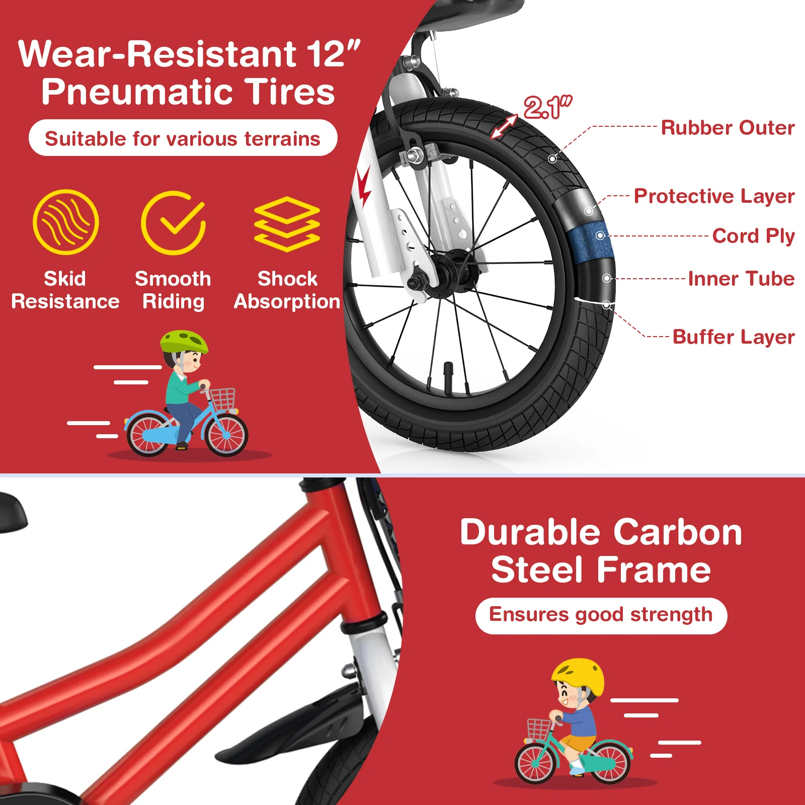 12 Inch Kids Bike Children Bicycle with Training Wheels for 3-4 Years Old, Red - Image 10