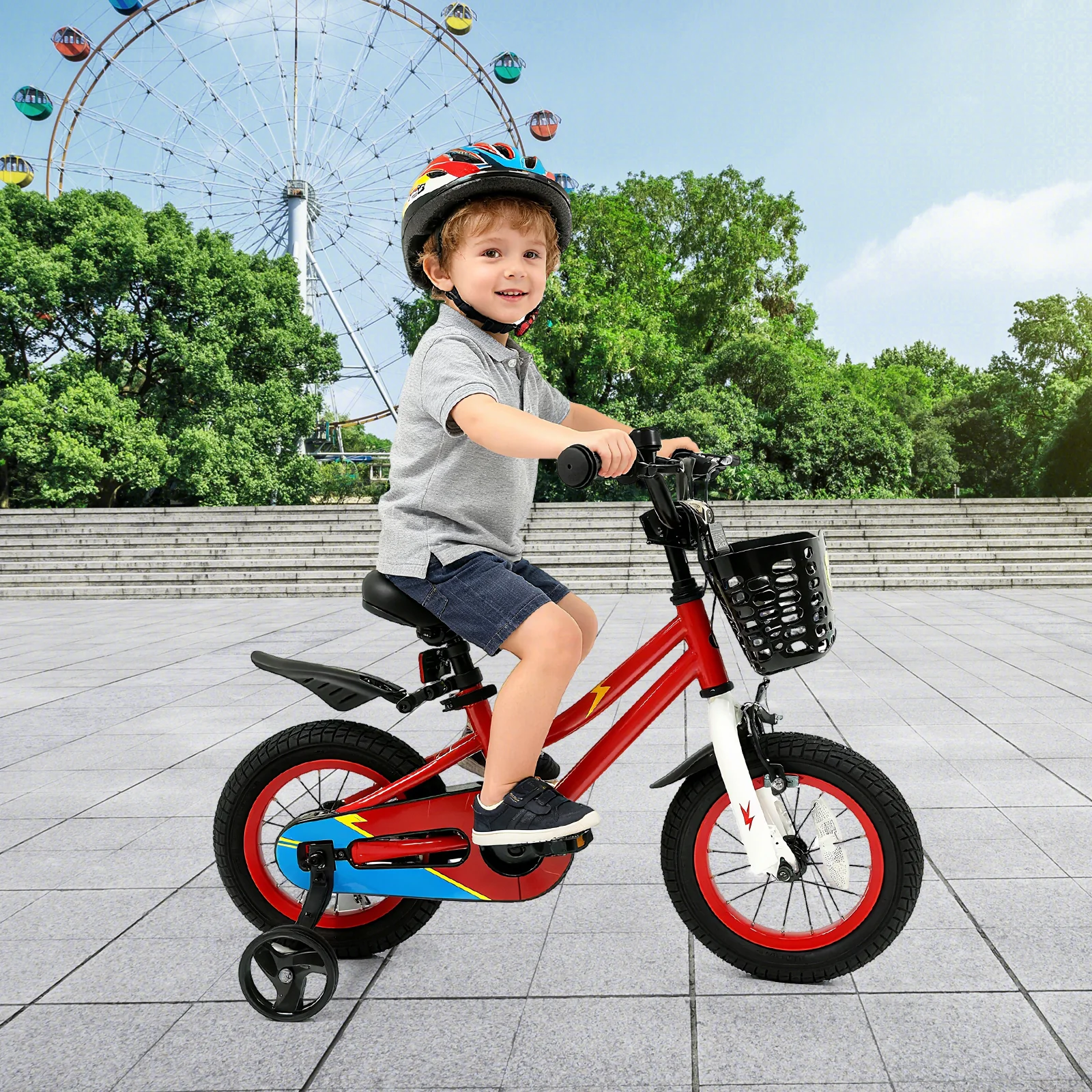 12 Inch Kids Bike Children Bicycle with Training Wheels for 3-4 Years Old, Red - Image 2