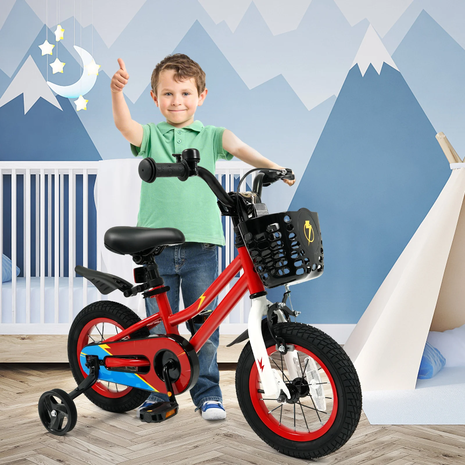12 Inch Kids Bike Children Bicycle with Training Wheels for 3-4 Years Old, Red - Image 3