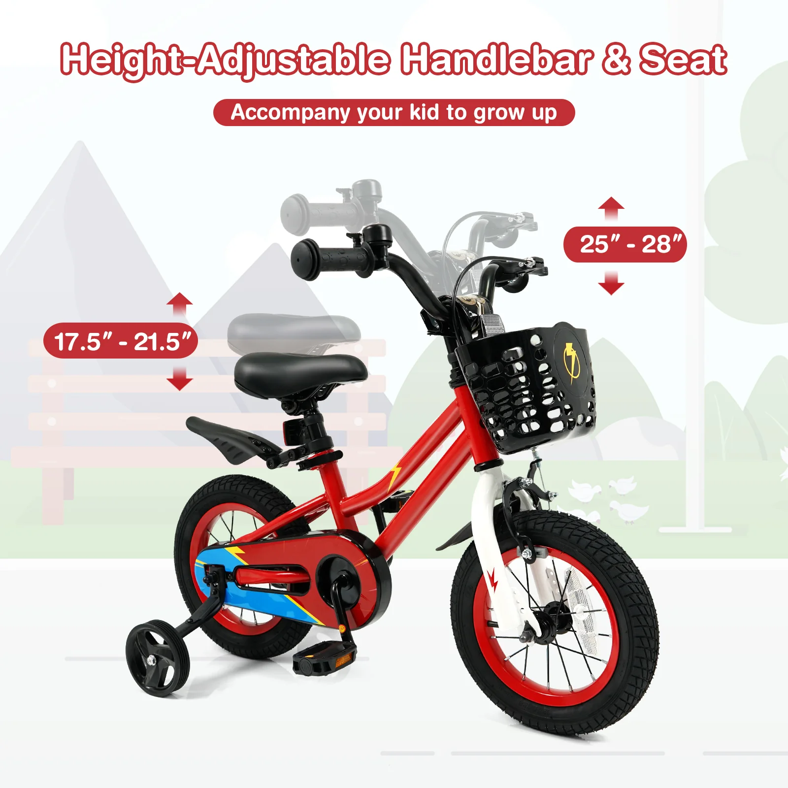 12 Inch Kids Bike Children Bicycle with Training Wheels for 3-4 Years Old, Red - Image 6