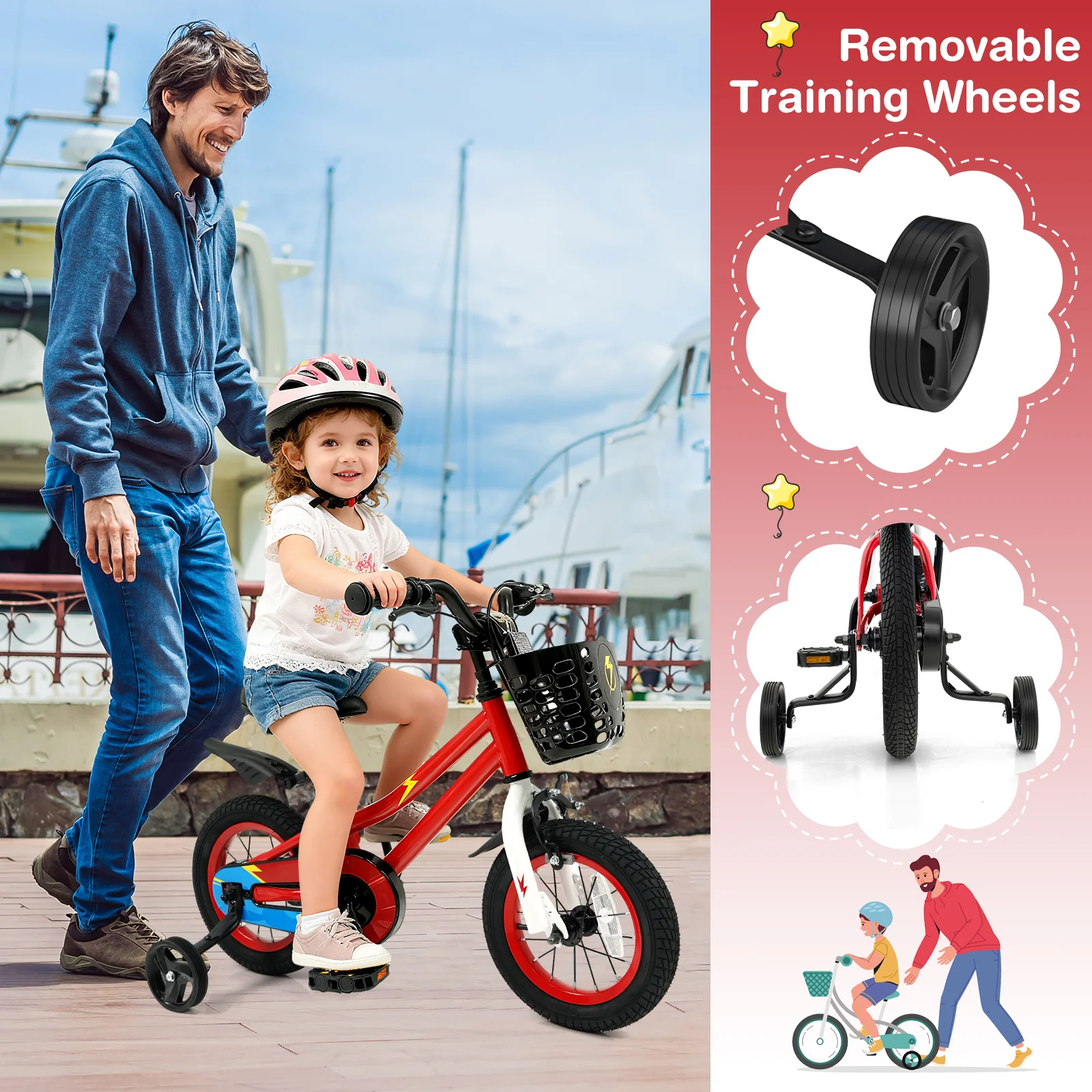 12 Inch Kids Bike Children Bicycle with Training Wheels for 3-4 Years Old, Red - Image 8