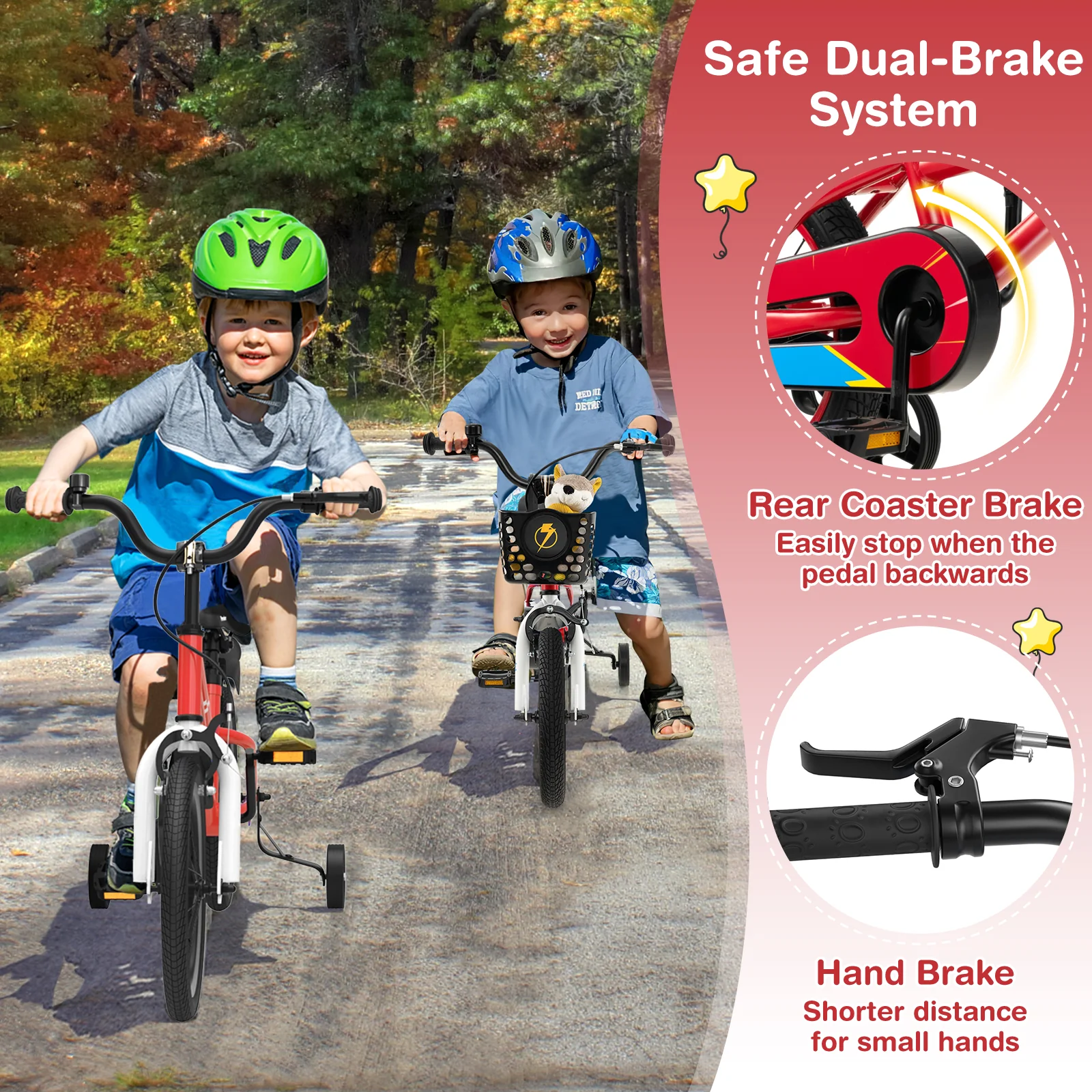 12 Inch Kids Bike Children Bicycle with Training Wheels for 3-4 Years Old, Red - Image 9