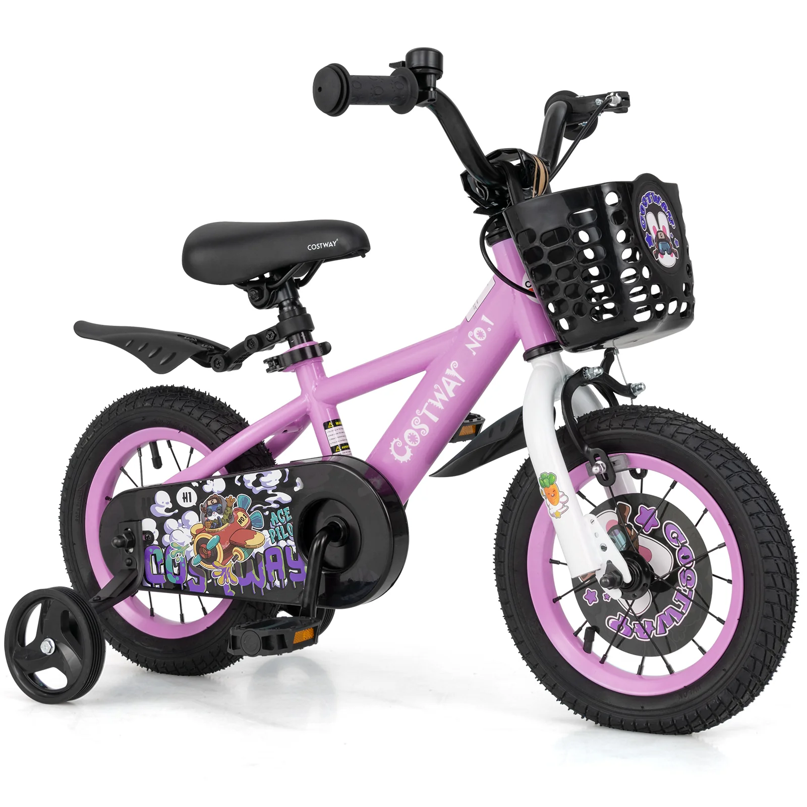 12 Inch Kids Bike For 3-4 Years Old, Adjustable Handlebar And Saddle, Purple