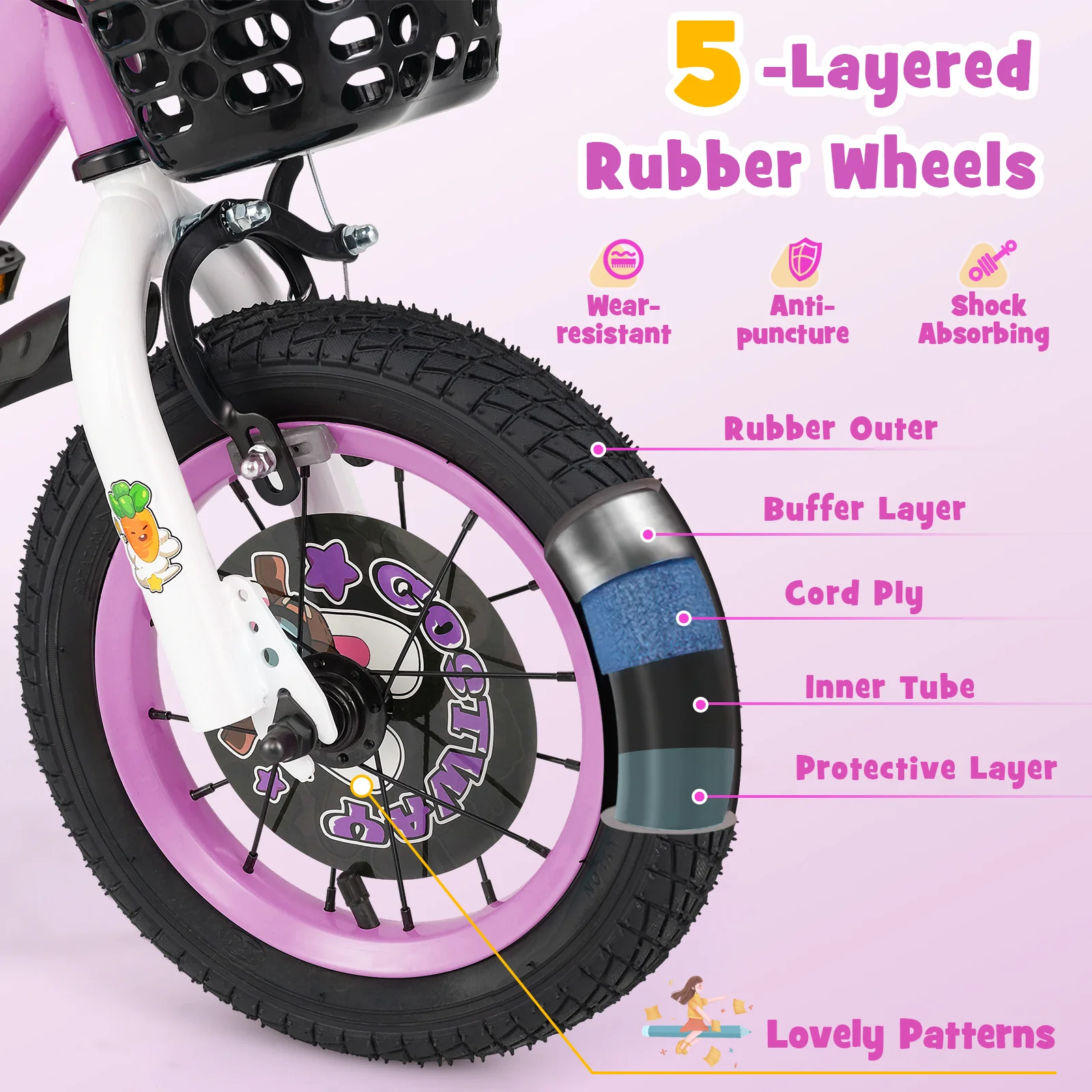 12 Inch Kids Bike For 3-4 Years Old, Adjustable Handlebar And Saddle, Purple - Image 6