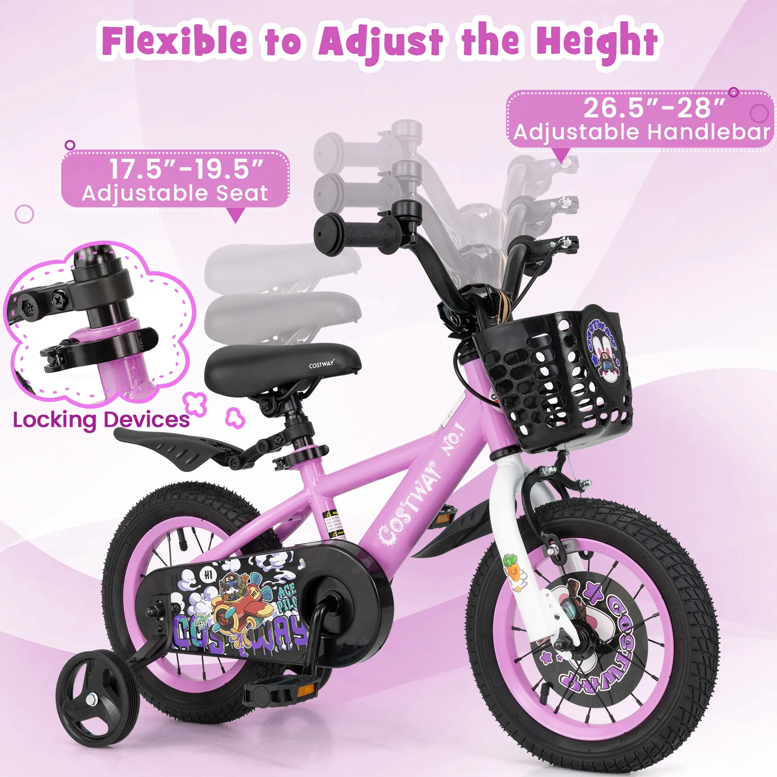 12 Inch Kids Bike For 3-4 Years Old, Adjustable Handlebar And Saddle, Purple - Image 7