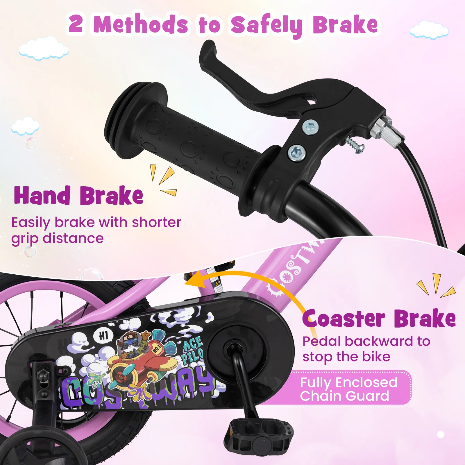 12 Inch Kids Bike For 3-4 Years Old, Adjustable Handlebar And Saddle, Purple - Image 8